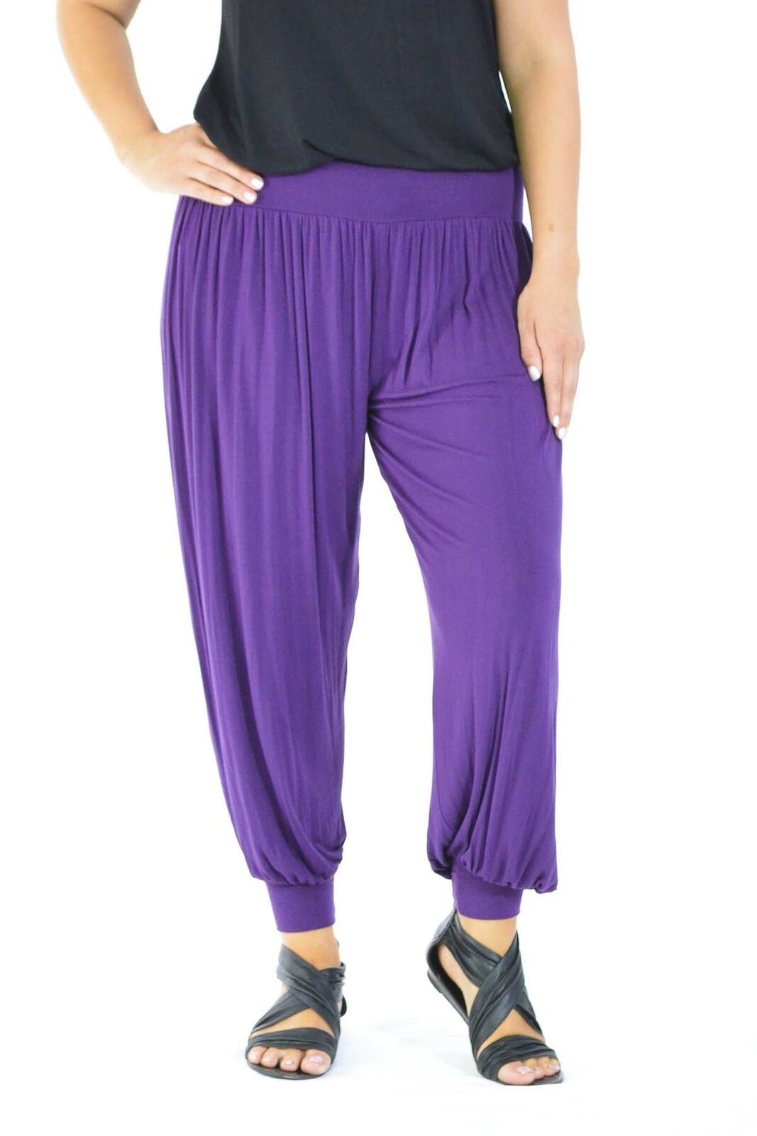 Pantaloni donna nuovi taglie forti harem lunghezza intera donna Ali Baba pantaloni tinta unita - Foto 9 di 19