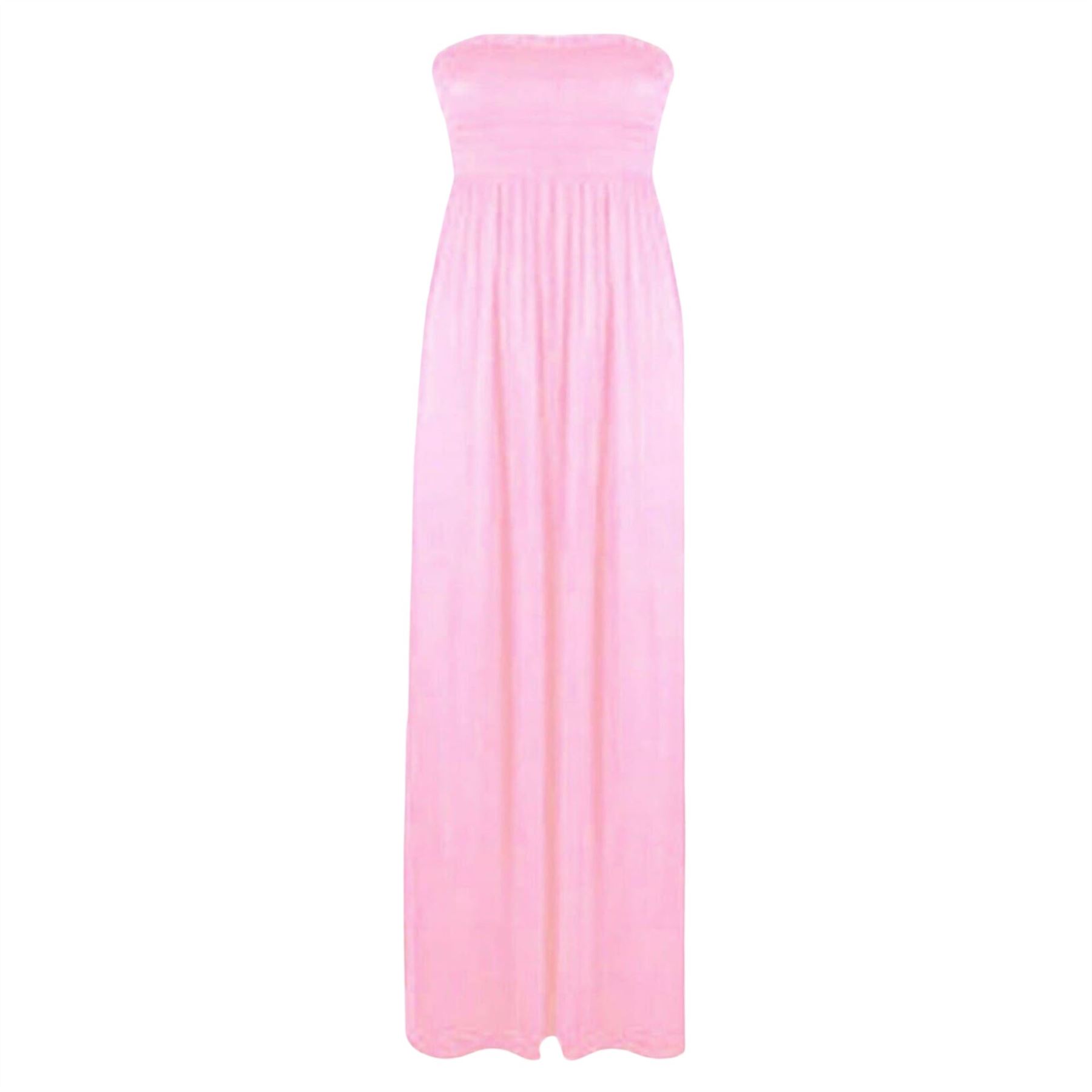 Women Summer Casual Bandeau Boobtube Dress Plus Size Sheering Maxi Dresses - Picture 9 of 39