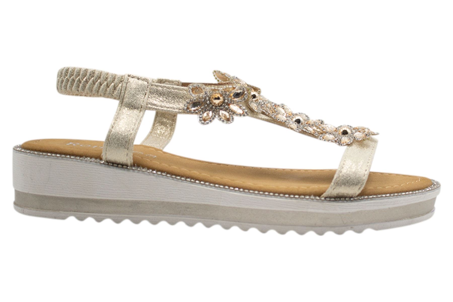 Womens Sandals Ladies Shiny Flower Embellished Flat Flip Flop Beach Sliders | eBay