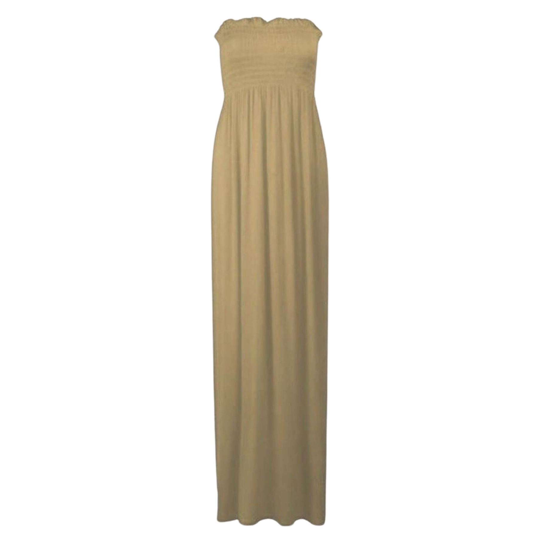 Women Summer Casual Bandeau Boobtube Dress Plus Size Sheering Maxi Dresses - Picture 34 of 39