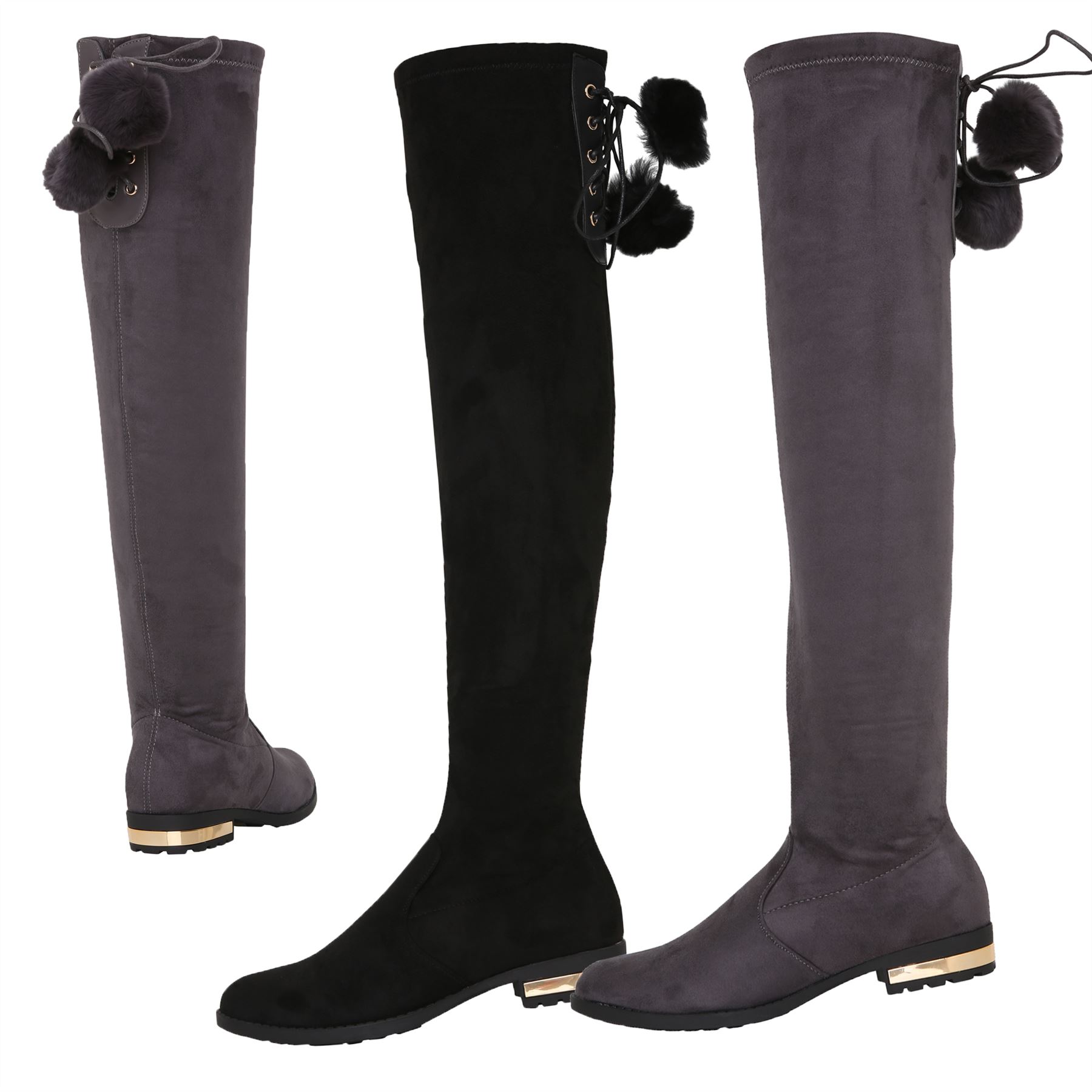 Womens Ladies Over The Knee High Long Riding Boots Low Heel Black Winter Shoes