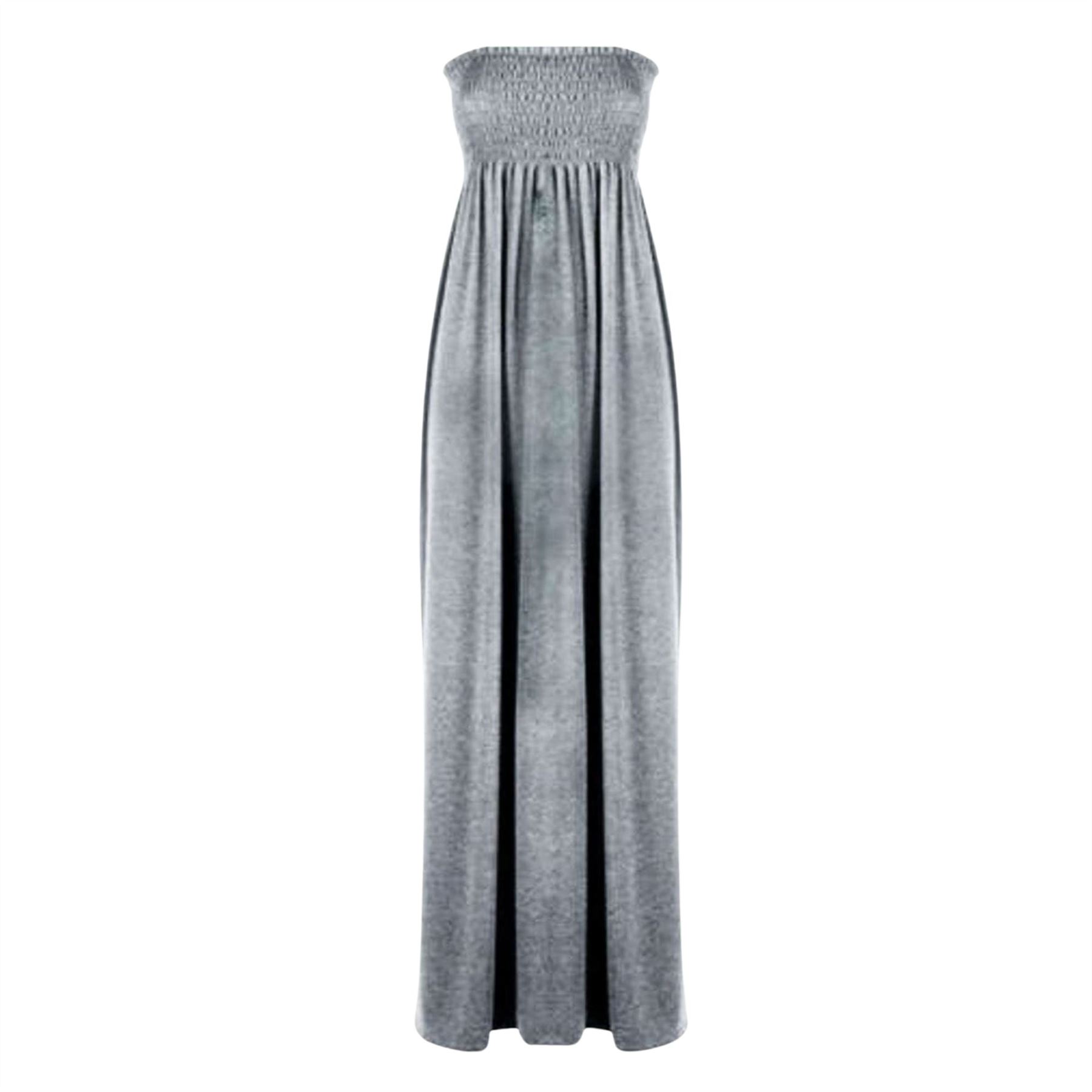 Women Summer Casual Bandeau Boobtube Dress Plus Size Sheering Maxi Dresses - Picture 19 of 39
