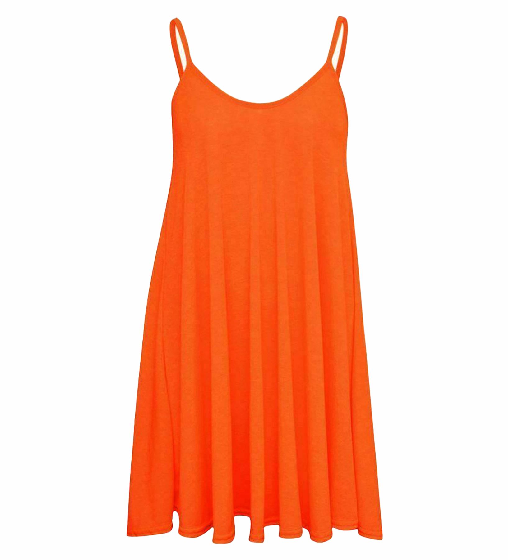 Damen Cami Swing Mini Neon Sommer Strand Kleider Ärmellos Dünne Träger Träger Weste Top - Bild 3 von 6