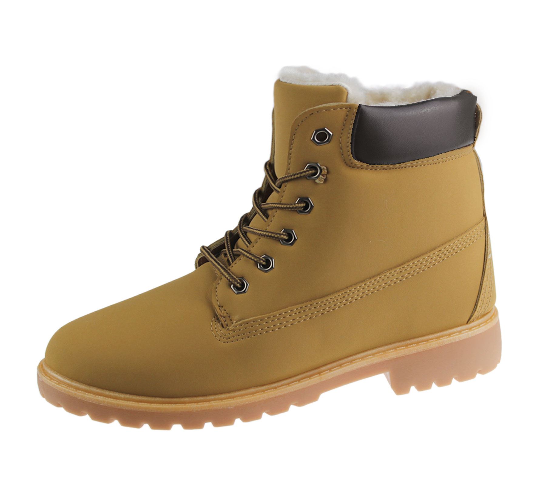 Womens Fur Lined Ankle Combat Boots Rubber Grip Sole
