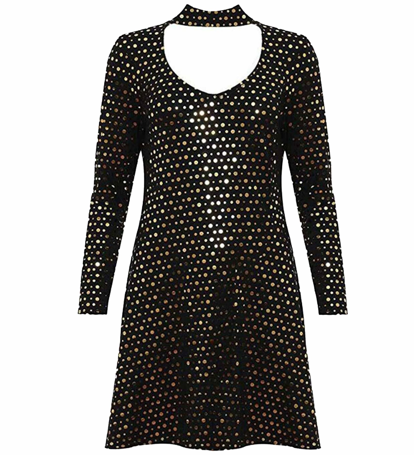 Damenkleider Langarmkleid Übergröße Cocktail Paillettenkleid Weihnachtskleid - Bild 5 von 8
