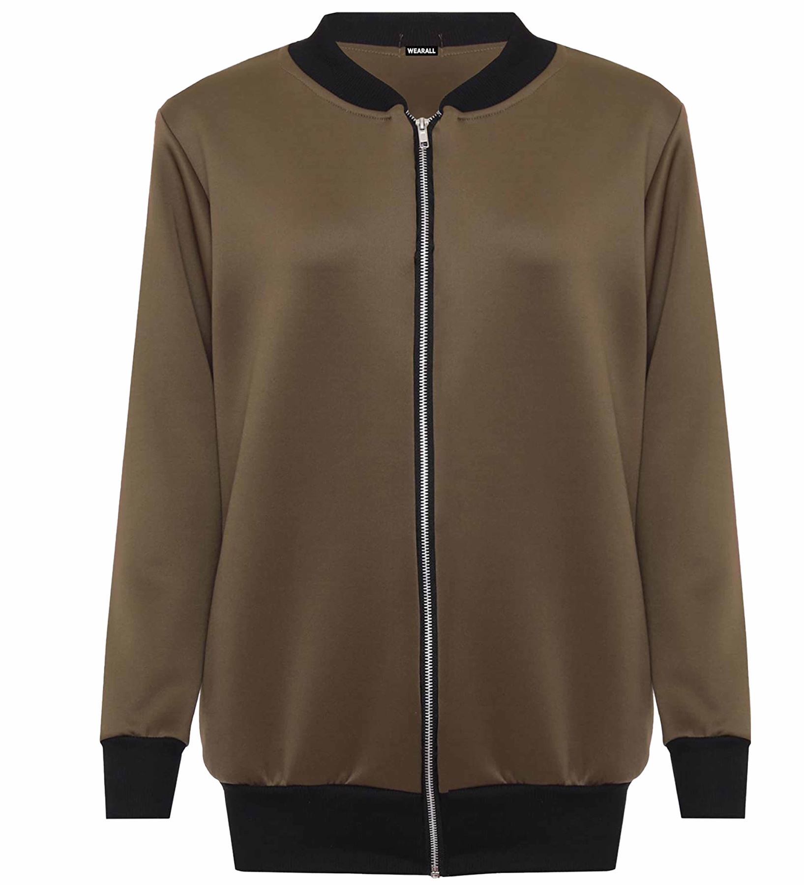 Bomber Jacket Women Ribbed Plain Ladies Long Sleeve Zip Up Varsity Jacket