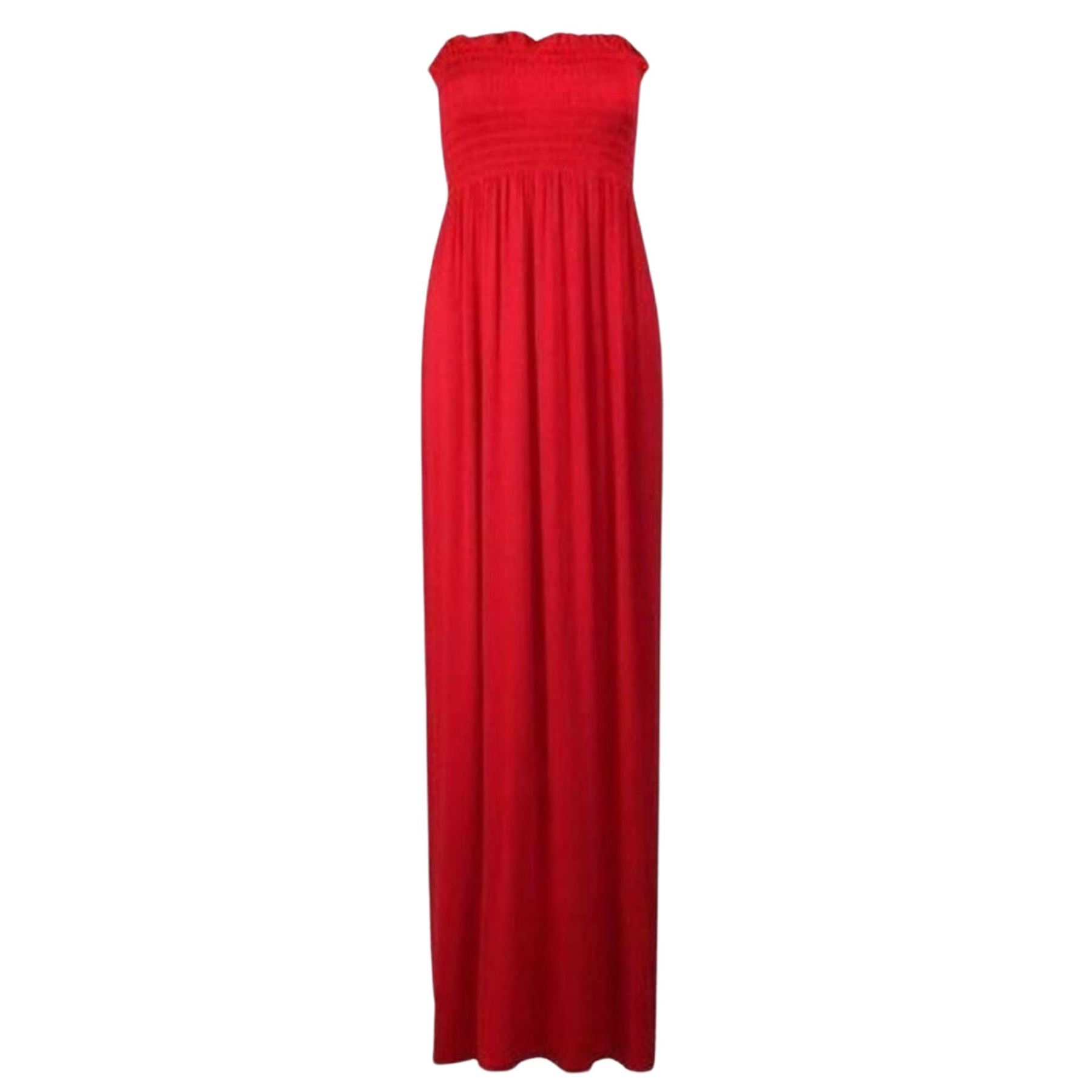Women Summer Casual Bandeau Boobtube Dress Plus Size Sheering Maxi Dresses - Picture 31 of 39