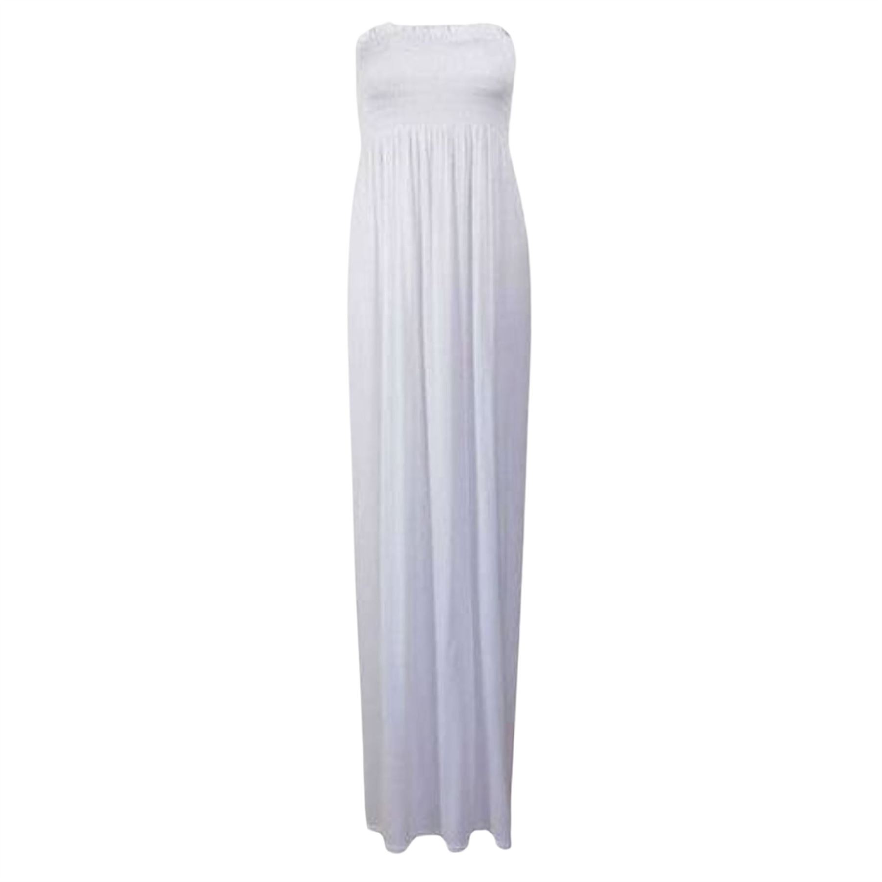 Women Summer Casual Bandeau Boobtube Dress Plus Size Sheering Maxi Dresses - Picture 37 of 39