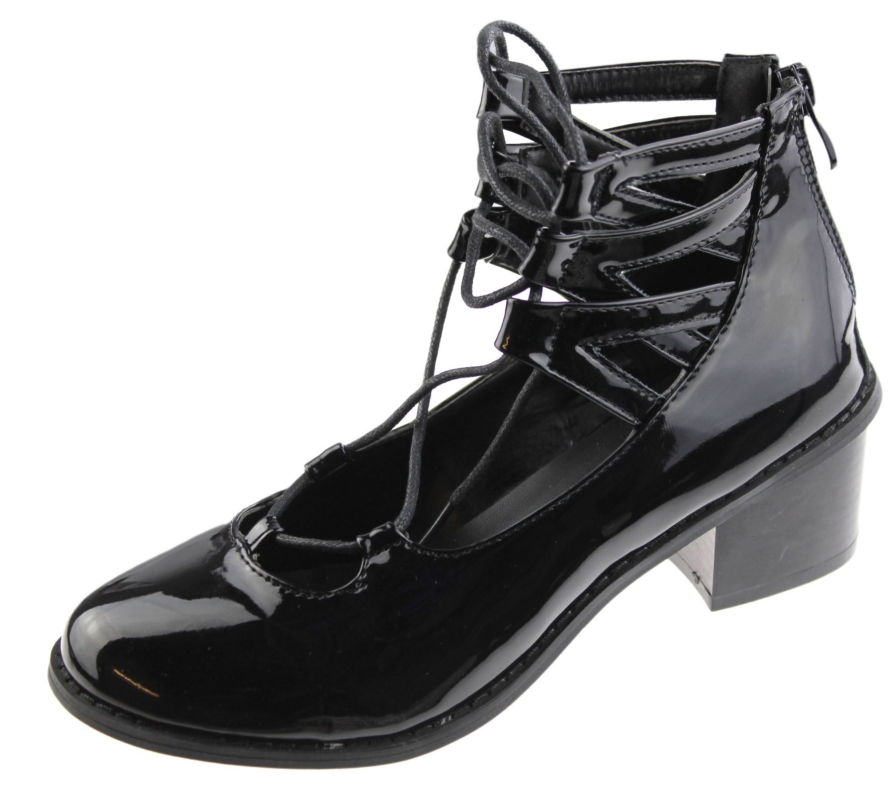 Womens Block Low Heel Cut Shoes Lace Up Sandals Summer Ladies Court Office Shoes | eBay