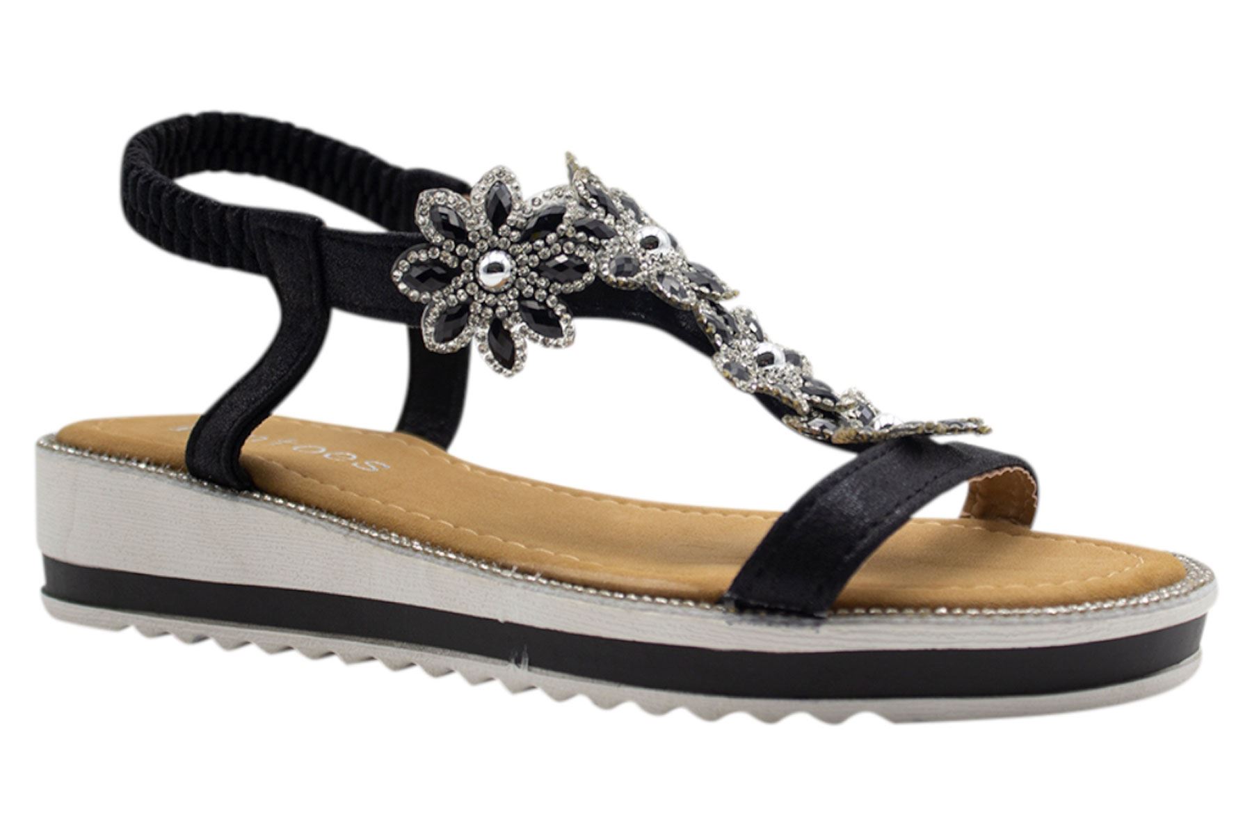 Womens Sandals Ladies Shiny Flower Embellished Flat Flip Flop Beach Sliders | eBay