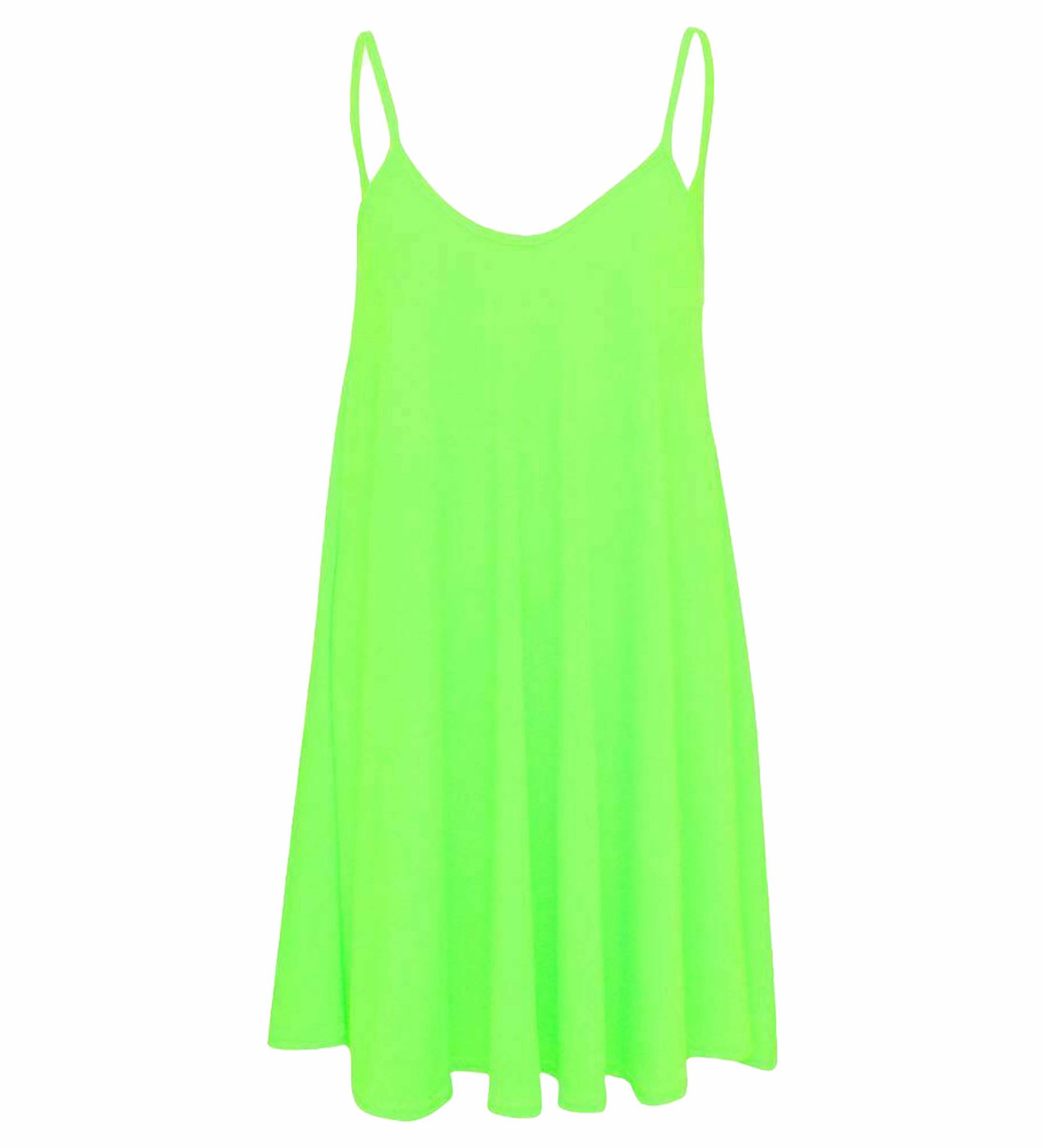 Damen Cami Swing Mini Neon Sommer Strand Kleider Ärmellos Dünne Träger Träger Weste Top - Bild 2 von 6
