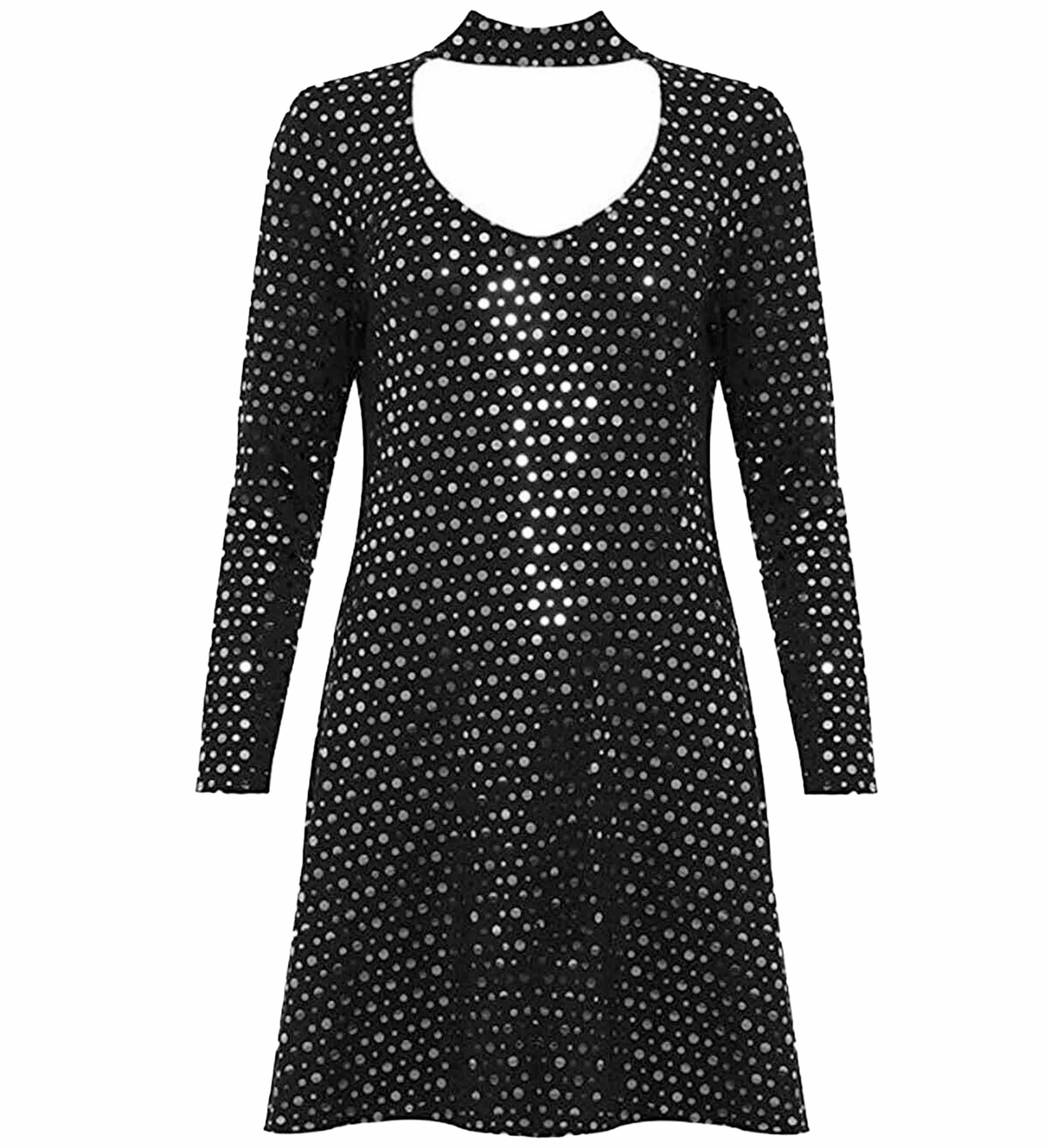 Damenkleider Langarmkleid Übergröße Cocktail Paillettenkleid Weihnachtskleid - Bild 8 von 8