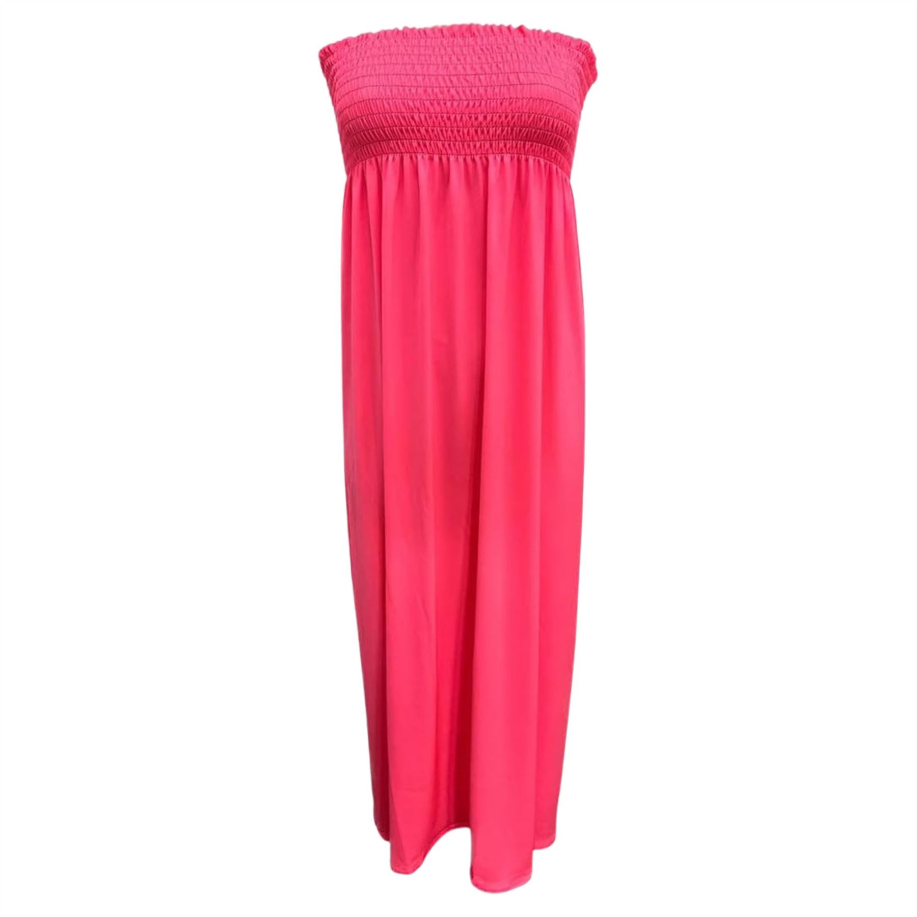 Women Summer Casual Bandeau Boobtube Dress Plus Size Sheering Maxi Dresses - Picture 26 of 39