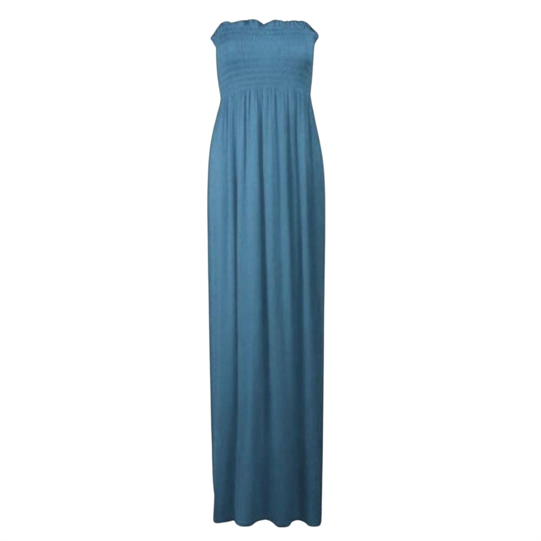 Women Summer Casual Bandeau Boobtube Dress Plus Size Sheering Maxi Dresses - Picture 35 of 39