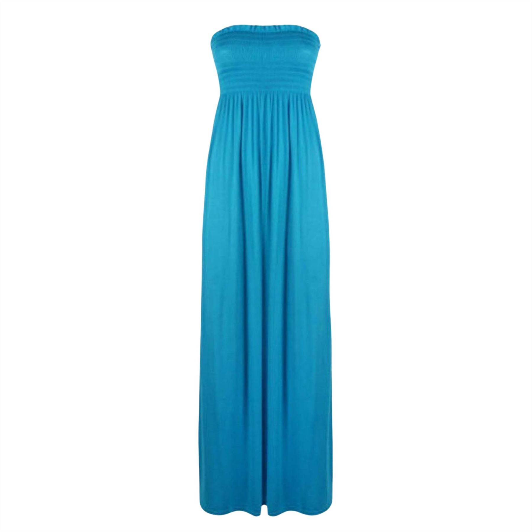 Women Summer Casual Bandeau Boobtube Dress Plus Size Sheering Maxi Dresses - Picture 36 of 39