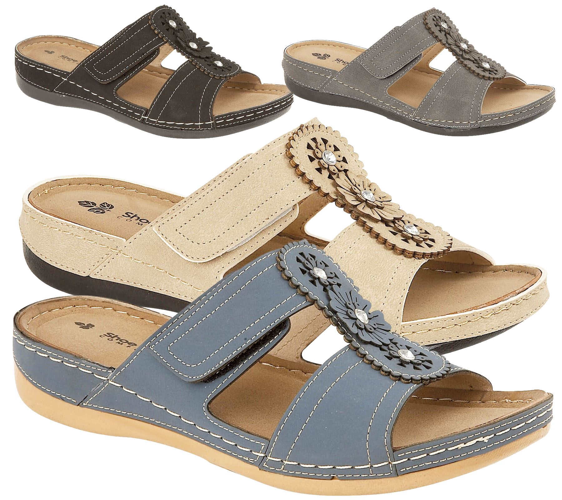 WOMEN/'S EX STORE WIDE FIT WEDGE HEEL FLIP FLOP SANDALS BEIGE UK 6,UK 7