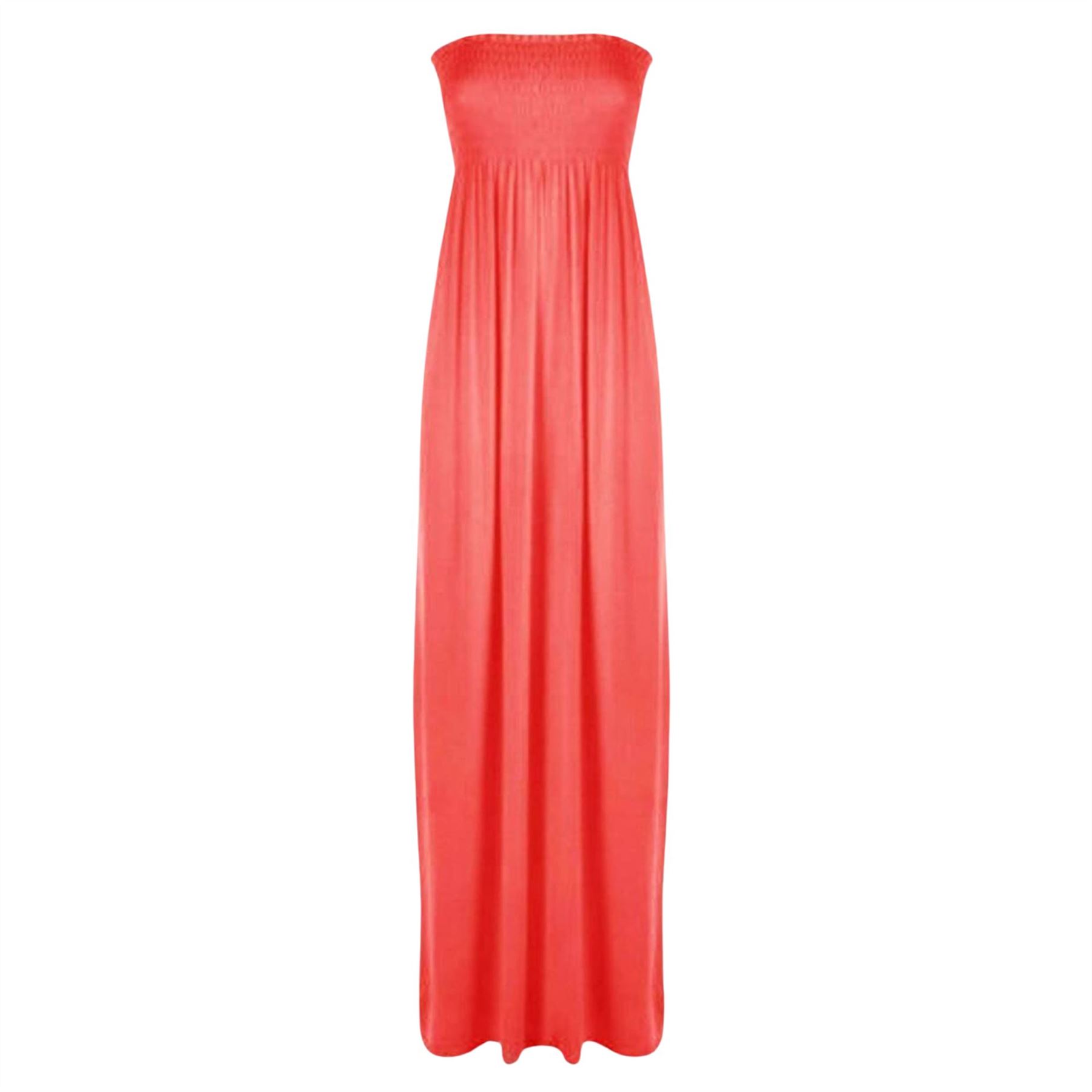 Women Summer Casual Bandeau Boobtube Dress Plus Size Sheering Maxi Dresses - Picture 14 of 39