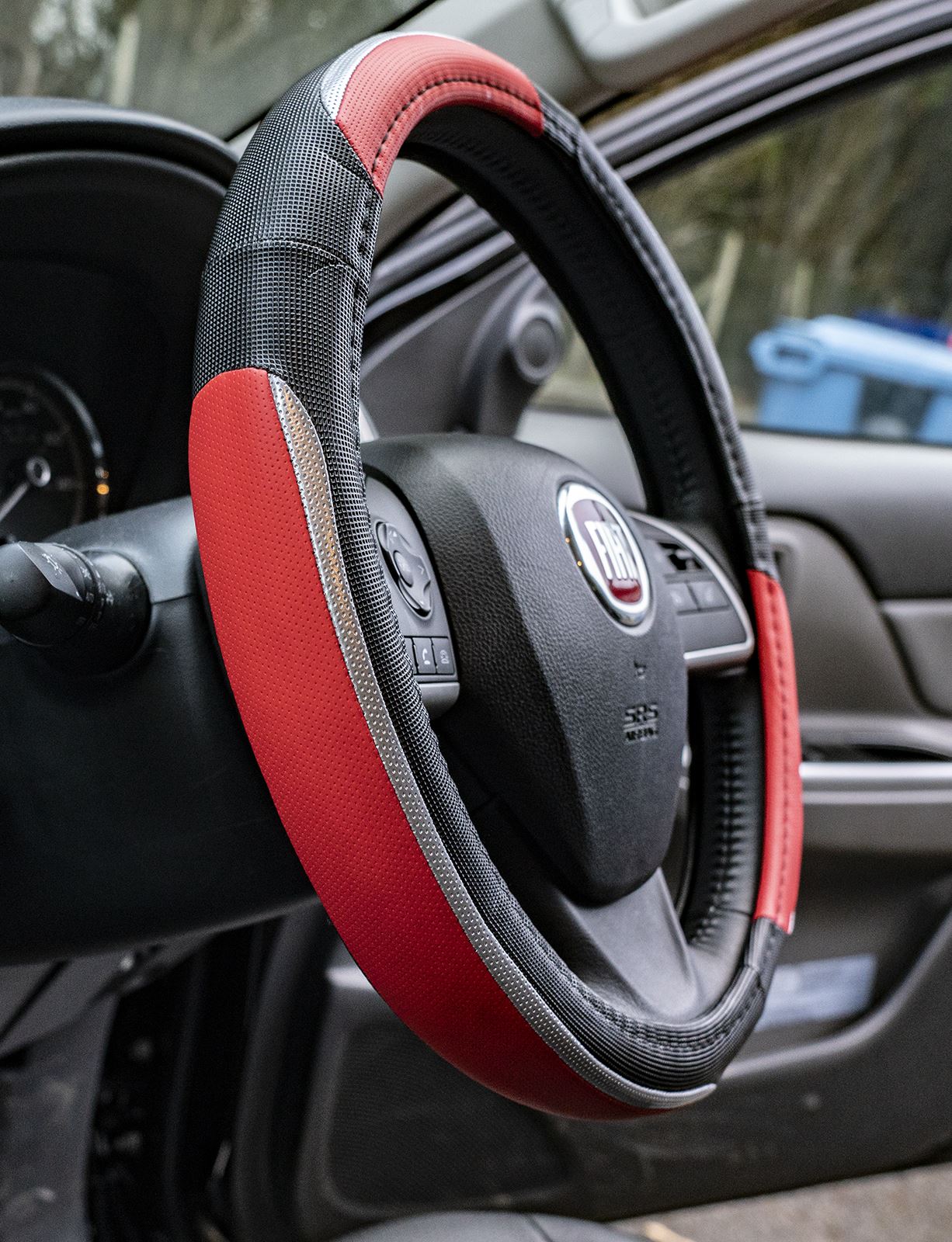 Simply Luxury Steering Wheel Cover Black Red & Chrome 15" Universal