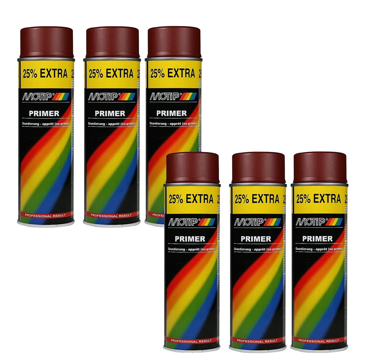 6 x GENUINE MOTIP RED PRIMER FILLER SPRAY PAINT RED 500ML 8711347040551