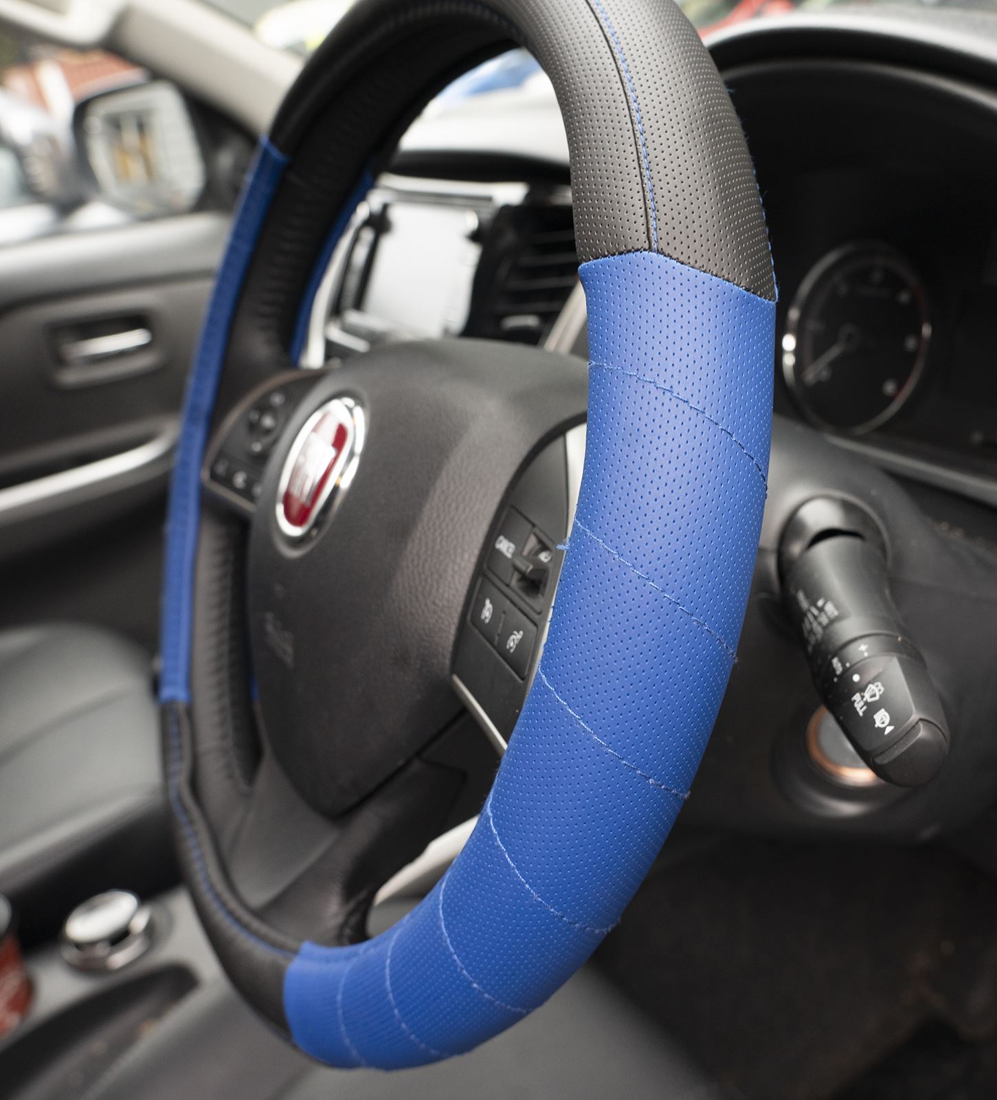 Comos Blue Car Leather Look Steering Wheel Covers Universal 15 inch