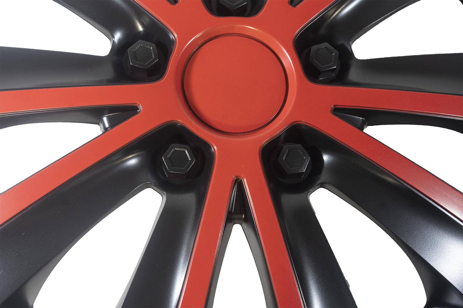 4 x 16" Alloy Look Red & Black Stripe MultiSpoke Wheel Trims Hub Caps