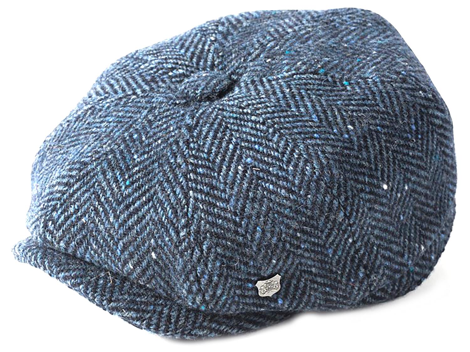 Failsworth Hats Donegal Tweed Flat Cap Patchwork Blue