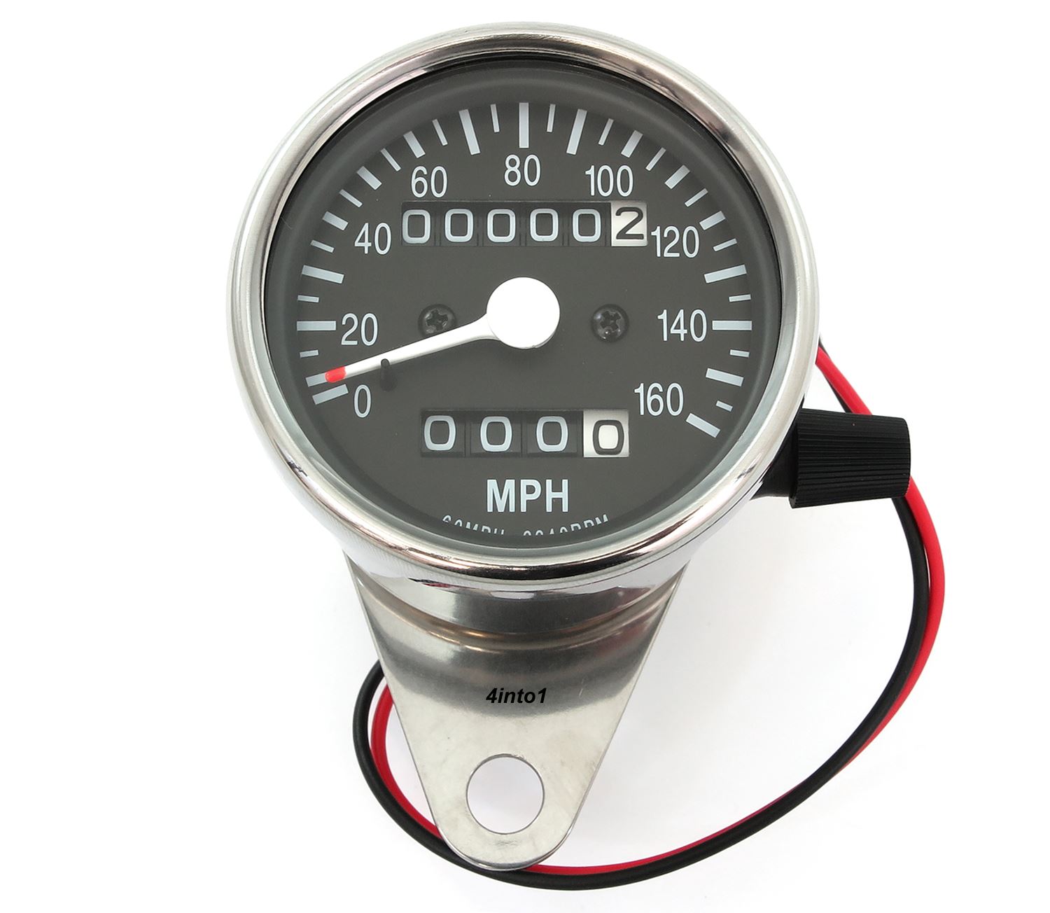 Motorcycle Mini Speedometer w/ Trip Meter 224060 Chrome & Black