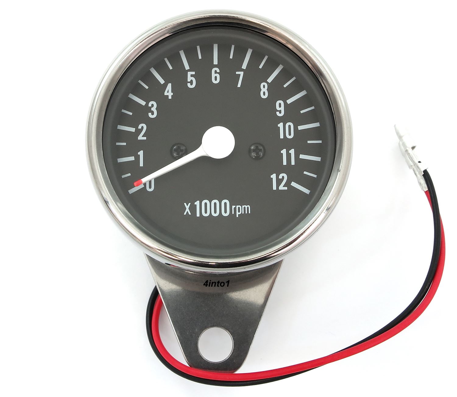 Mini Mechanical Motorcycle Tachometer Tach 12K RPM Chrome & Black 1