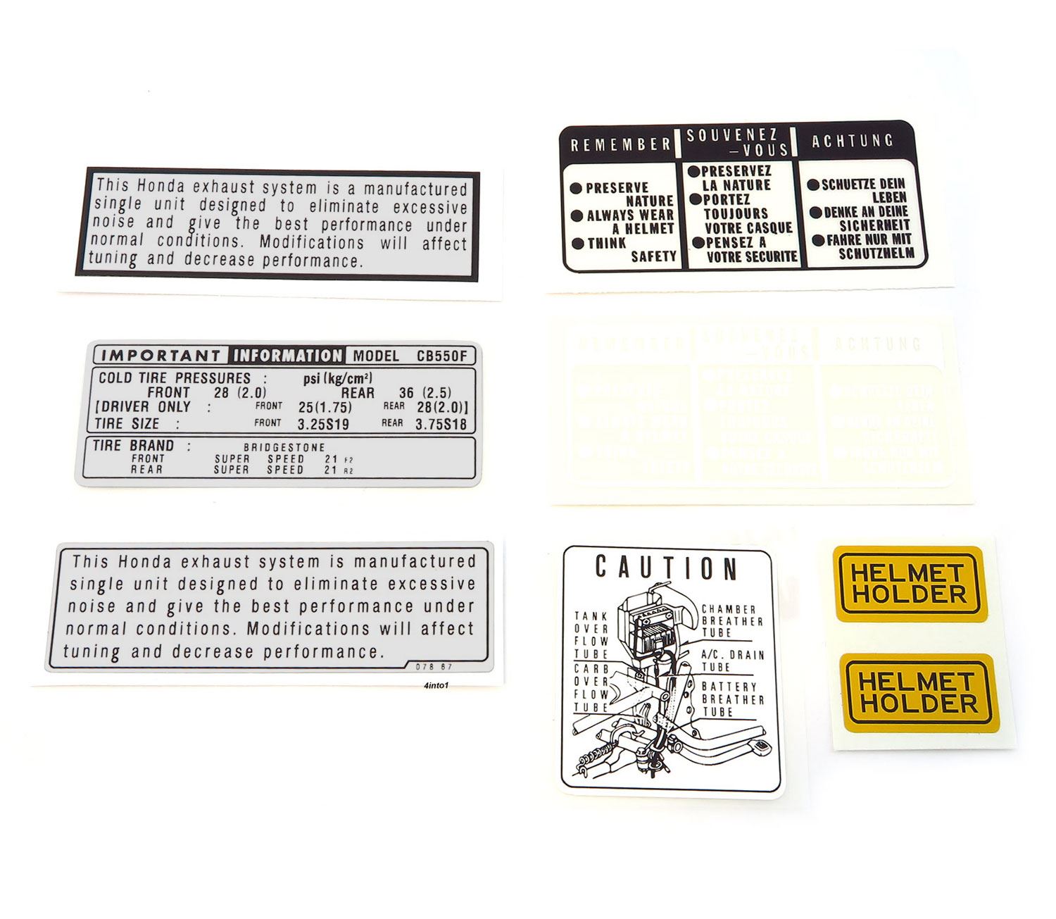 Warning And Service Label Decal Set Honda 1975 1977 Cb550f Cb550 Super Sport Ebay