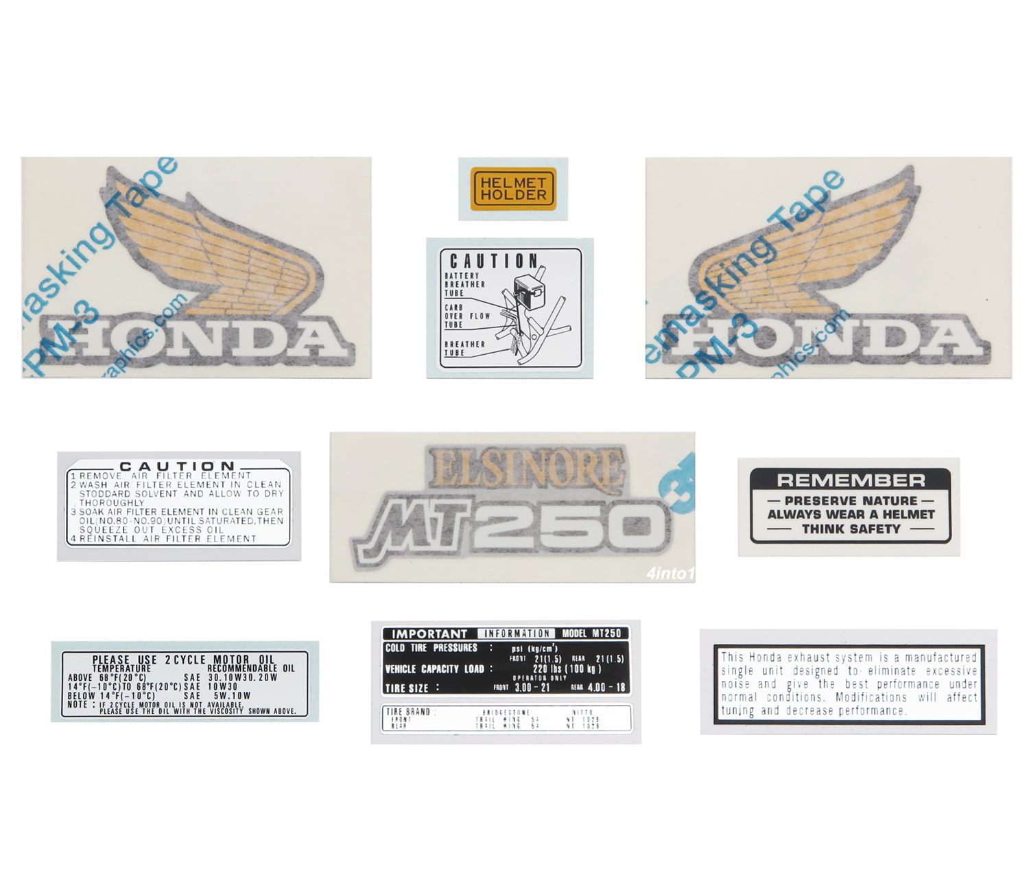 HONDA ELSINORE MT250 関連グッズセット Decal Set Honda MT250 Elsinore 1974 - Gas Tank Decals Side Cover