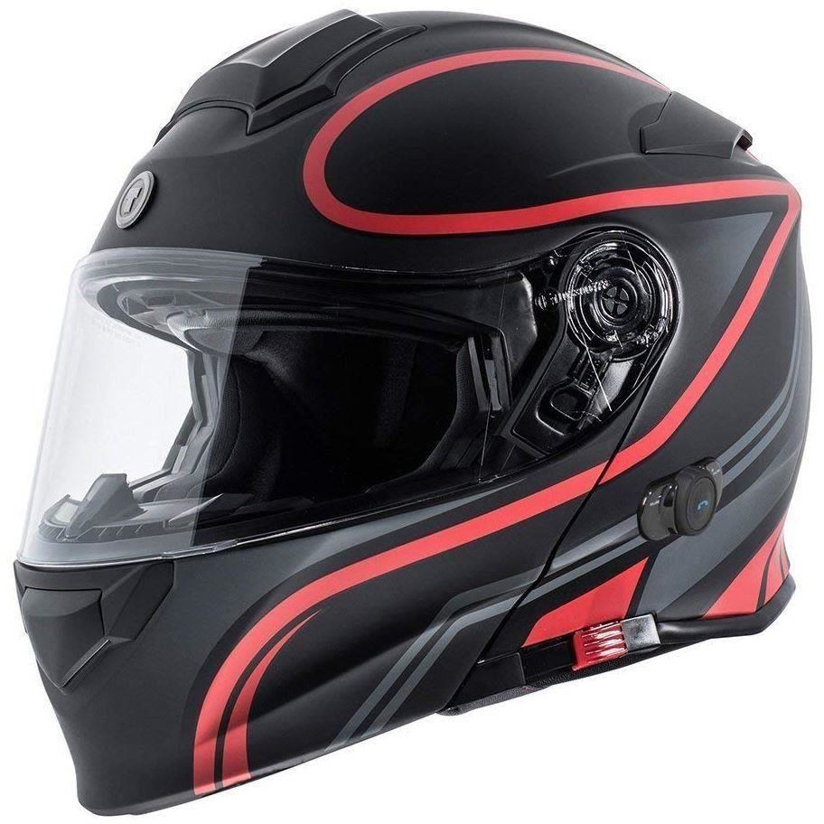 Torc T28 Flat Matte Black Vapor Red Bluetooth Modular Motorcycle Scooter Helmet