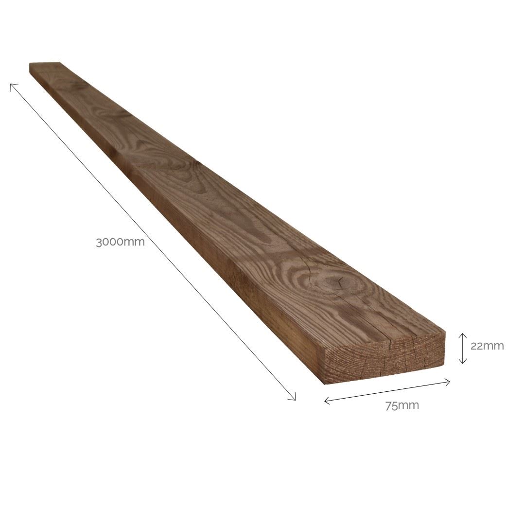 Treated Reject 3x1 Timber 22mm x 75mm x 3000mm Outdoor Garden Timber Fencing
