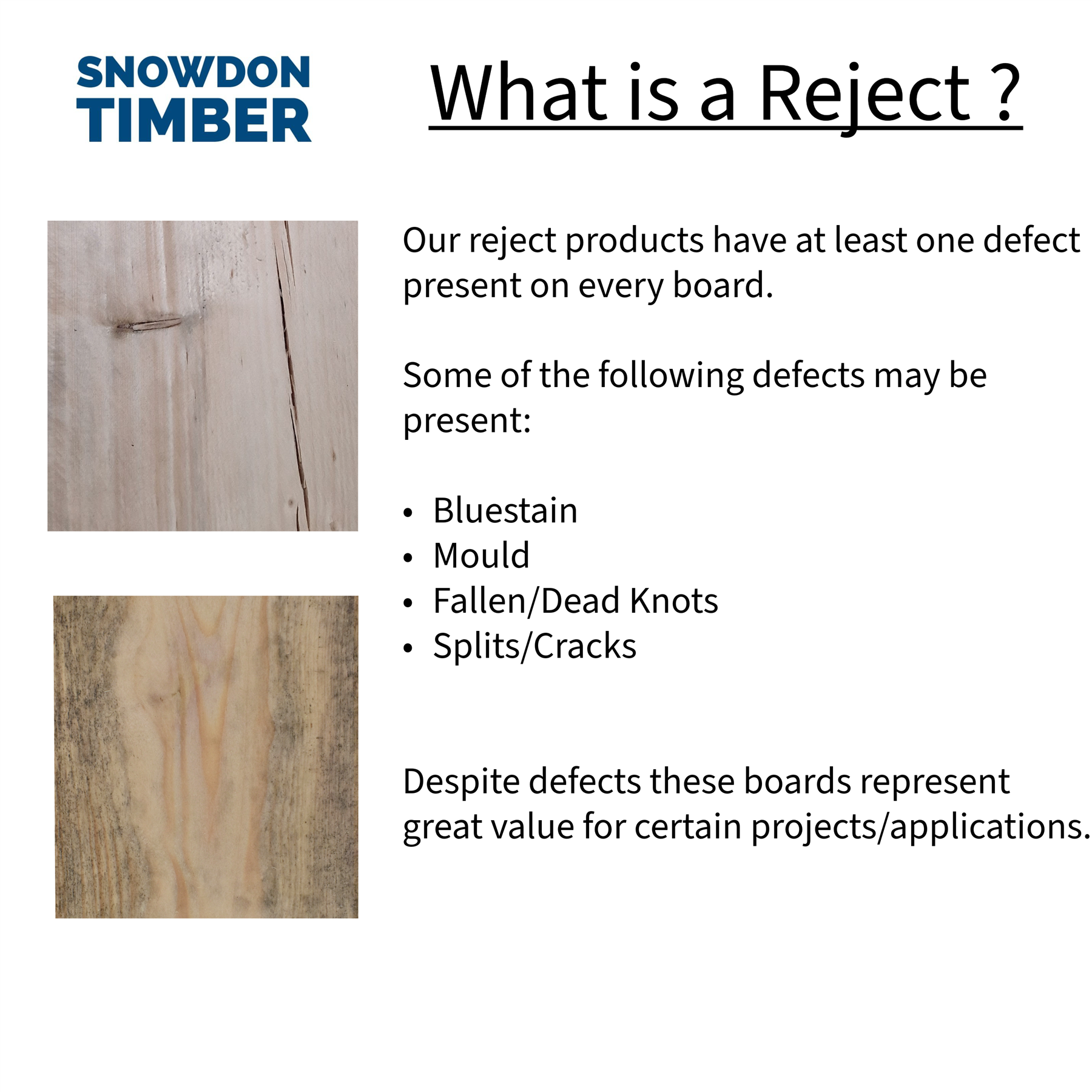 Snowdon Timber Factory Reject Unbanded Scaffold Board | 36 x 225 x 1950mm