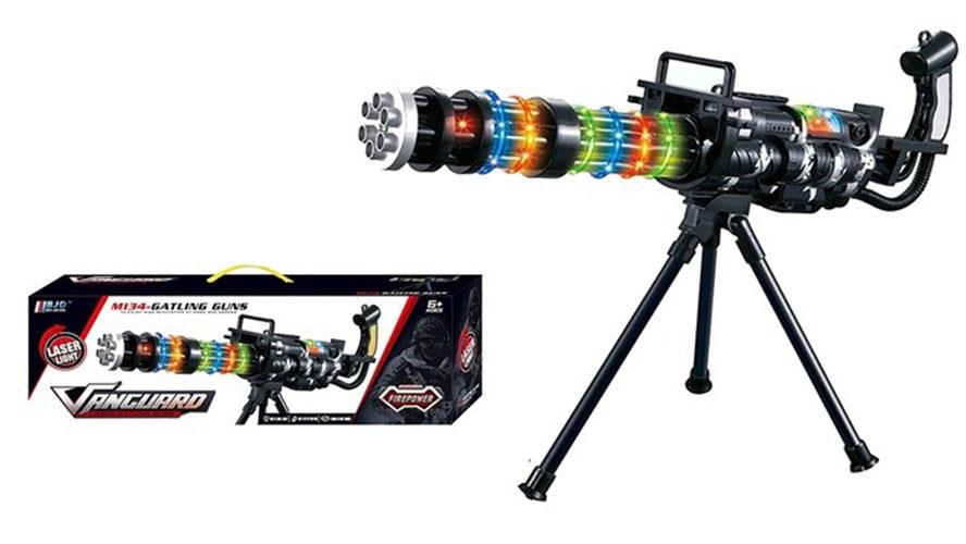 KIDS GATLING TOY GUN WITH LIGHTS SOUND VIBRATION FLIP BIPOD BOYS ARMY