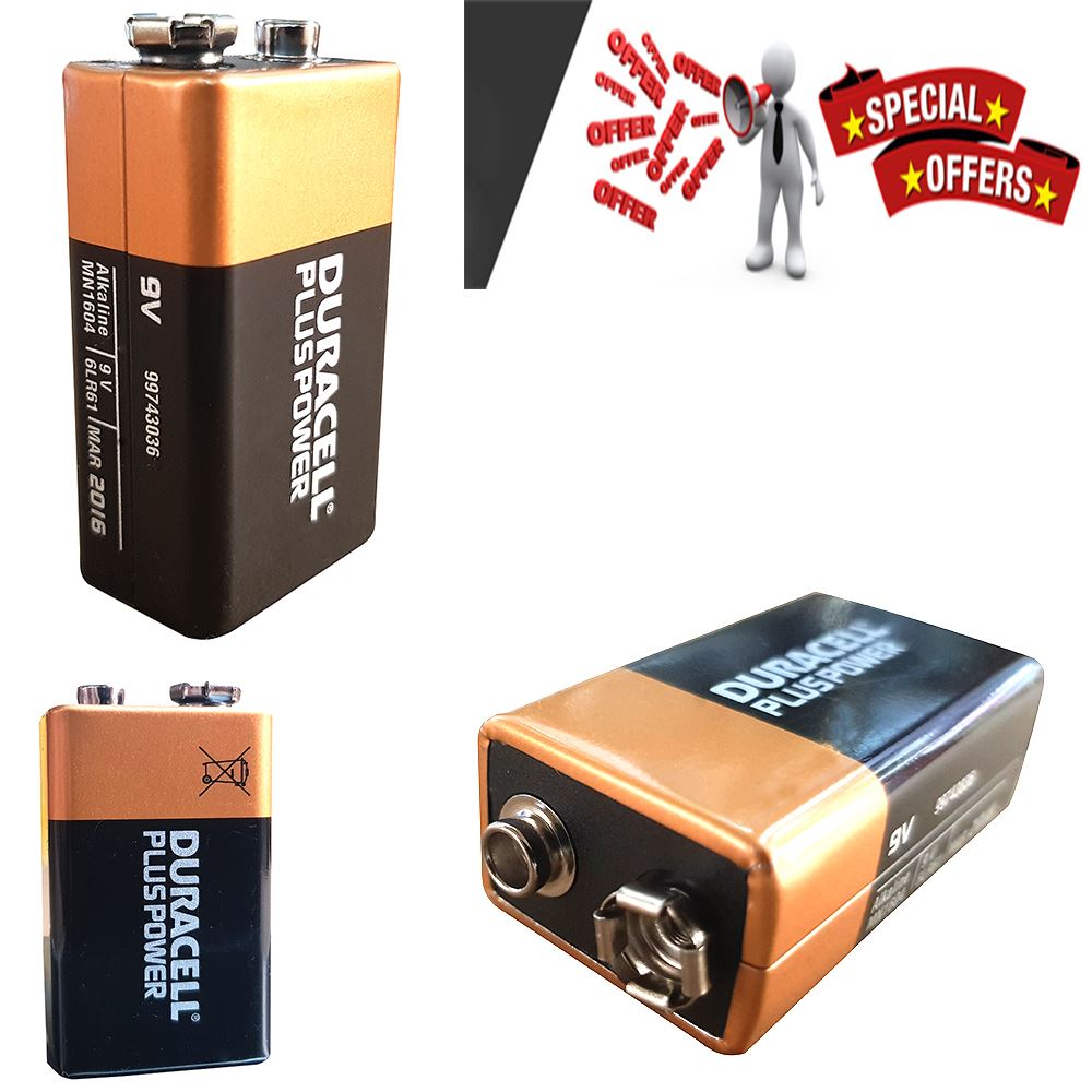 4 x Duracell 9V PP3 Plus Power Batteries, Smoke Alarms (LR22, MN1604