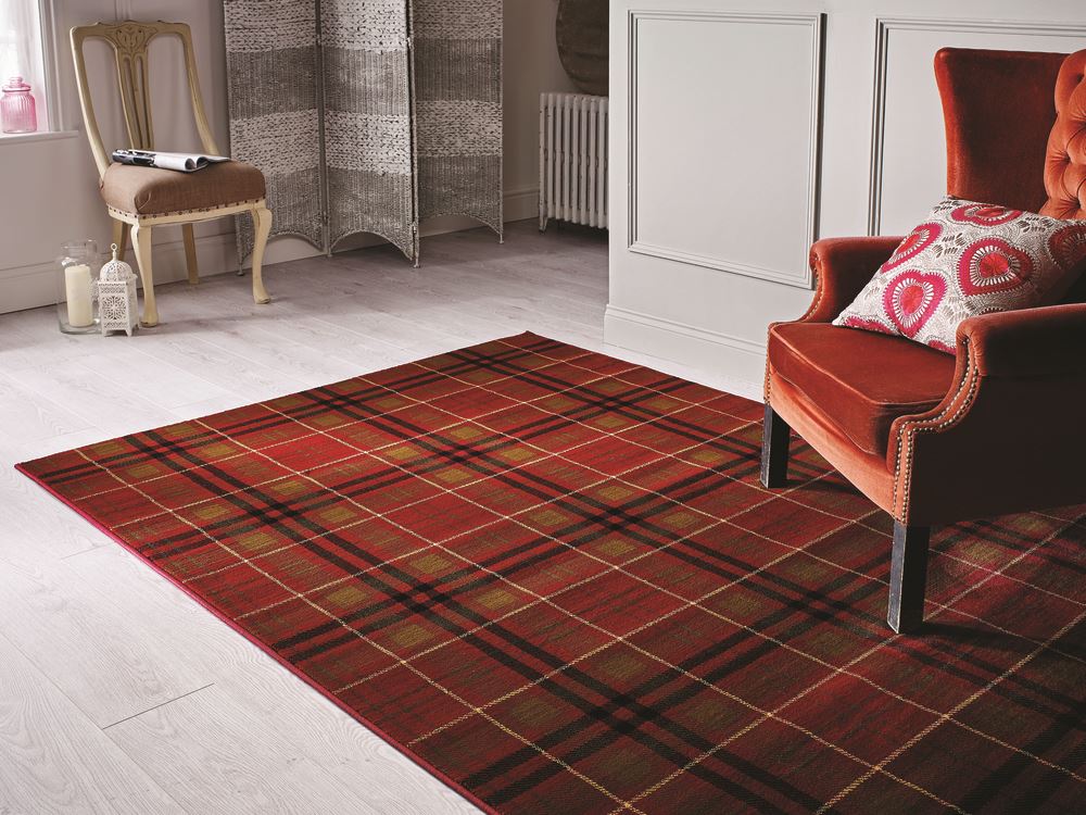 Tartan Hard Wearing Quality Checkered Rug Soft Touch Red Green Beige