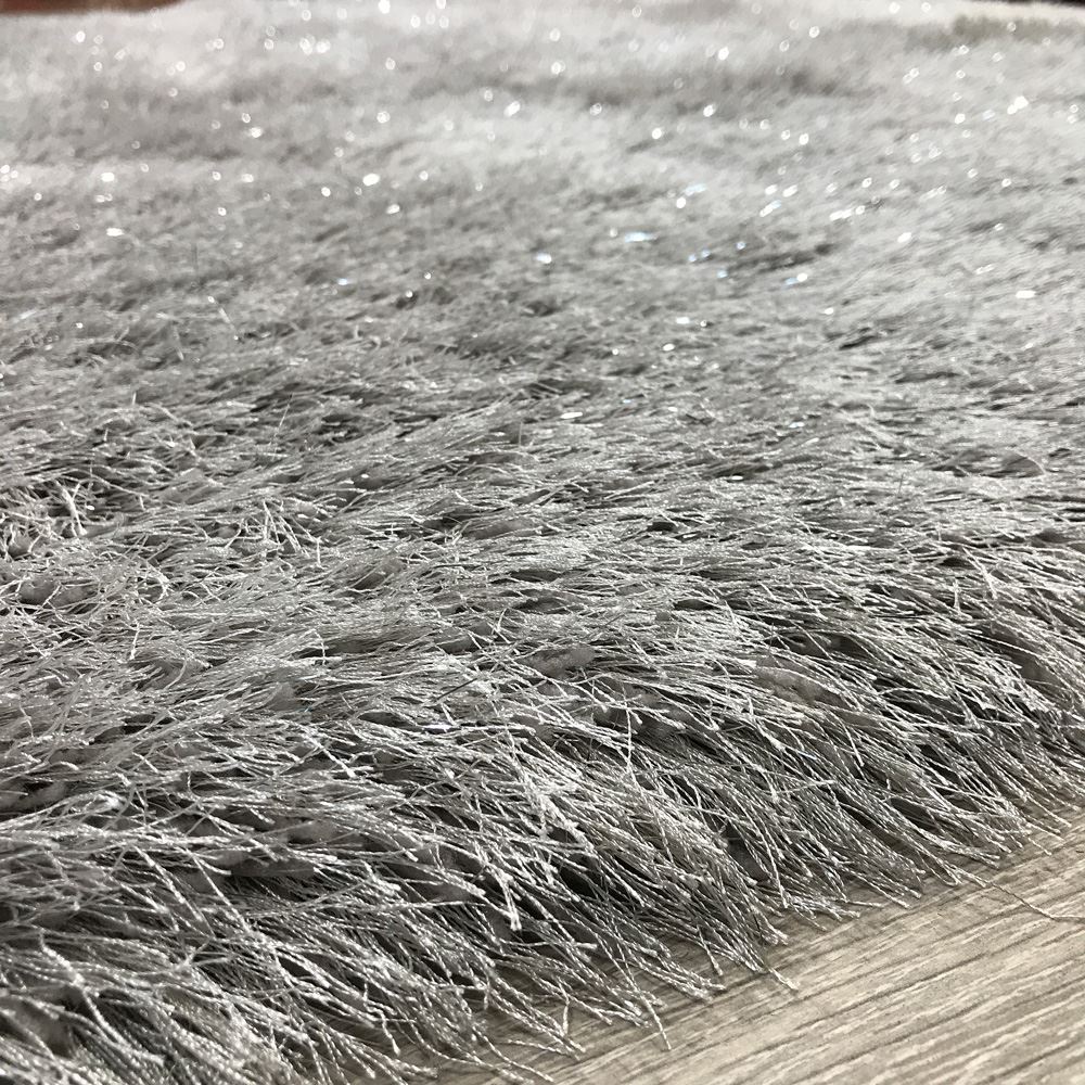 Super Sparkle Silver Grey & Beige Natural Tones 8cm Shaggy Pile Rug
