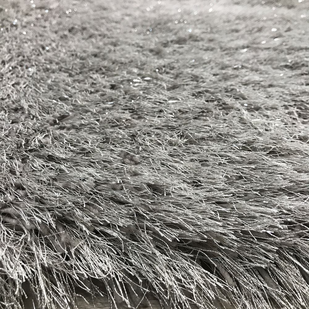 Super Sparkle Silver Grey & Beige Natural Tones 8cm Shaggy Pile Rug