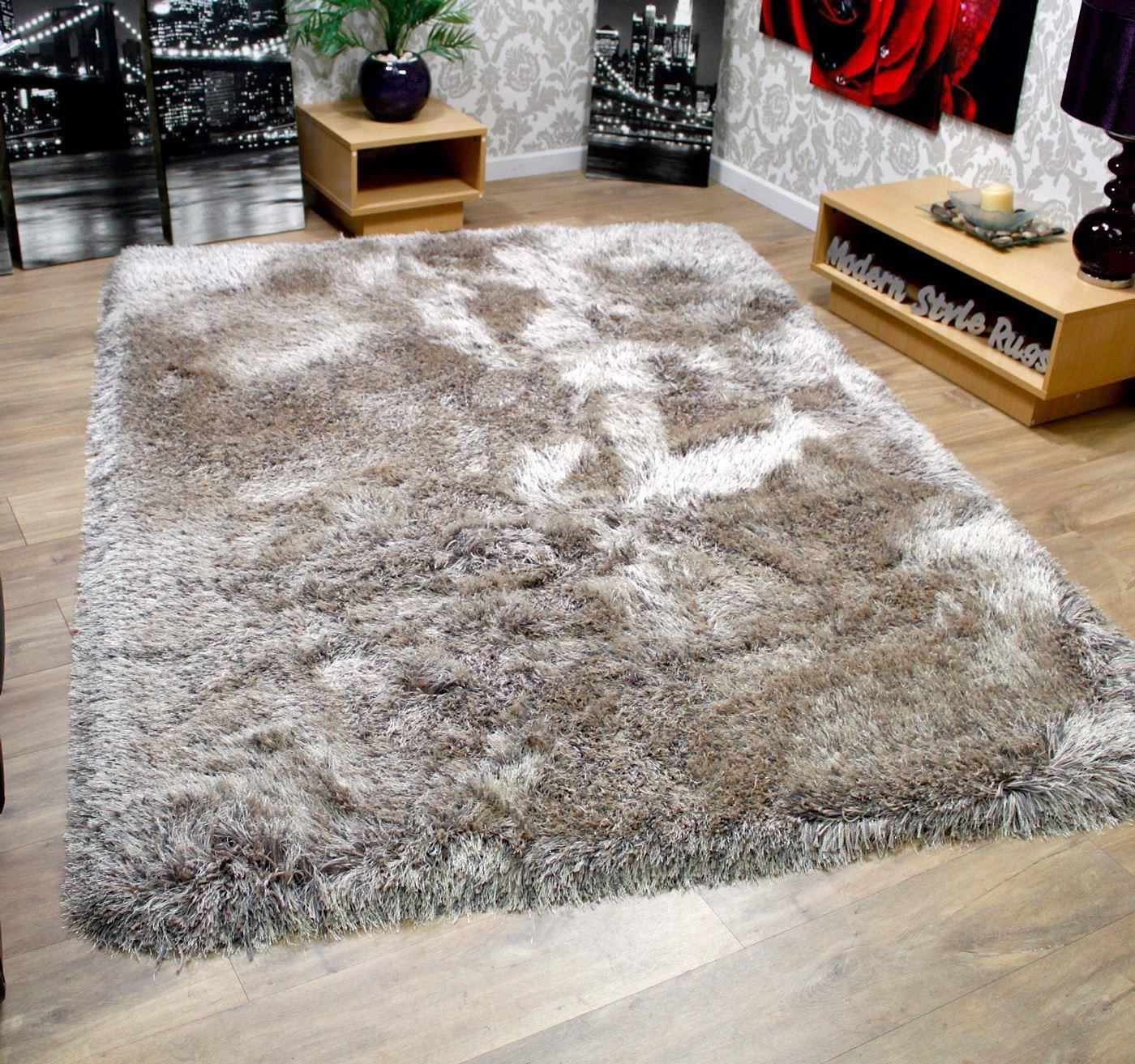 RRP £249.99+ 9cm Super Plush Mink Beige & Silver Grey Thick Shaggy Pile