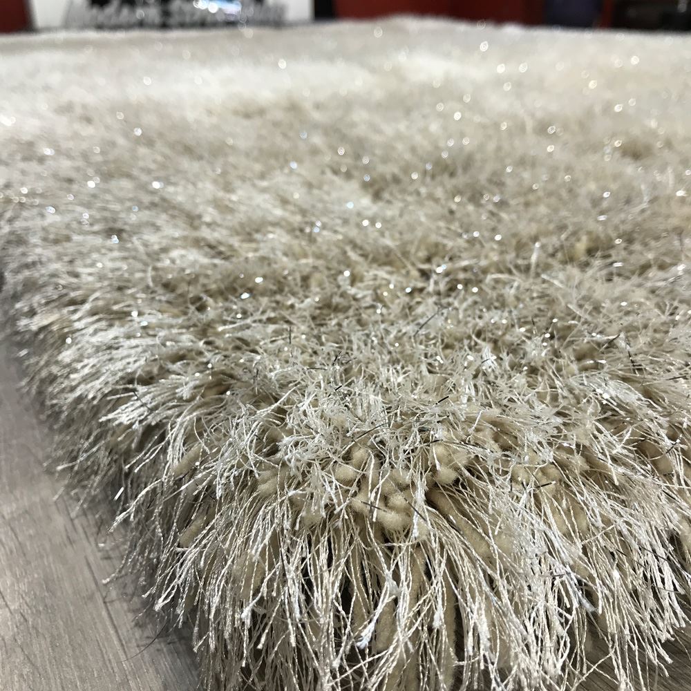 Super Sparkle Silver Grey & Beige Natural Tones 8cm Shaggy Pile Rug