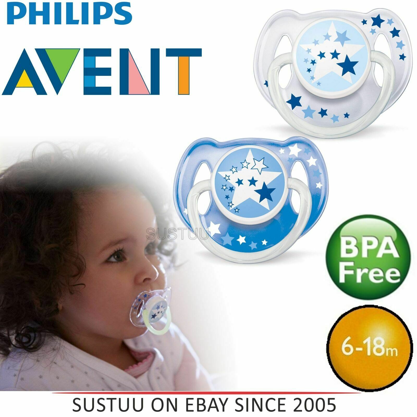 Philips Avent scf176//18 2-pack ortodóntico chupete 0-6m Noche Tiempo-Amarillo