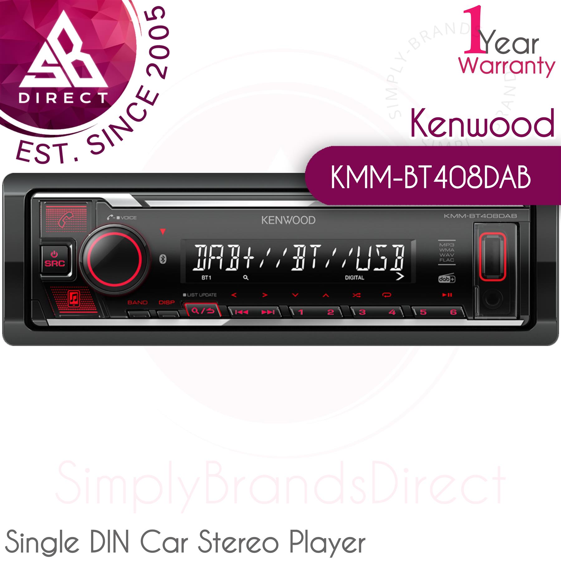 Kenwood KMM-BT408DAB Single DIN Car Stereo Player│Bluetooth│DAB+│USB│Radio│AUX