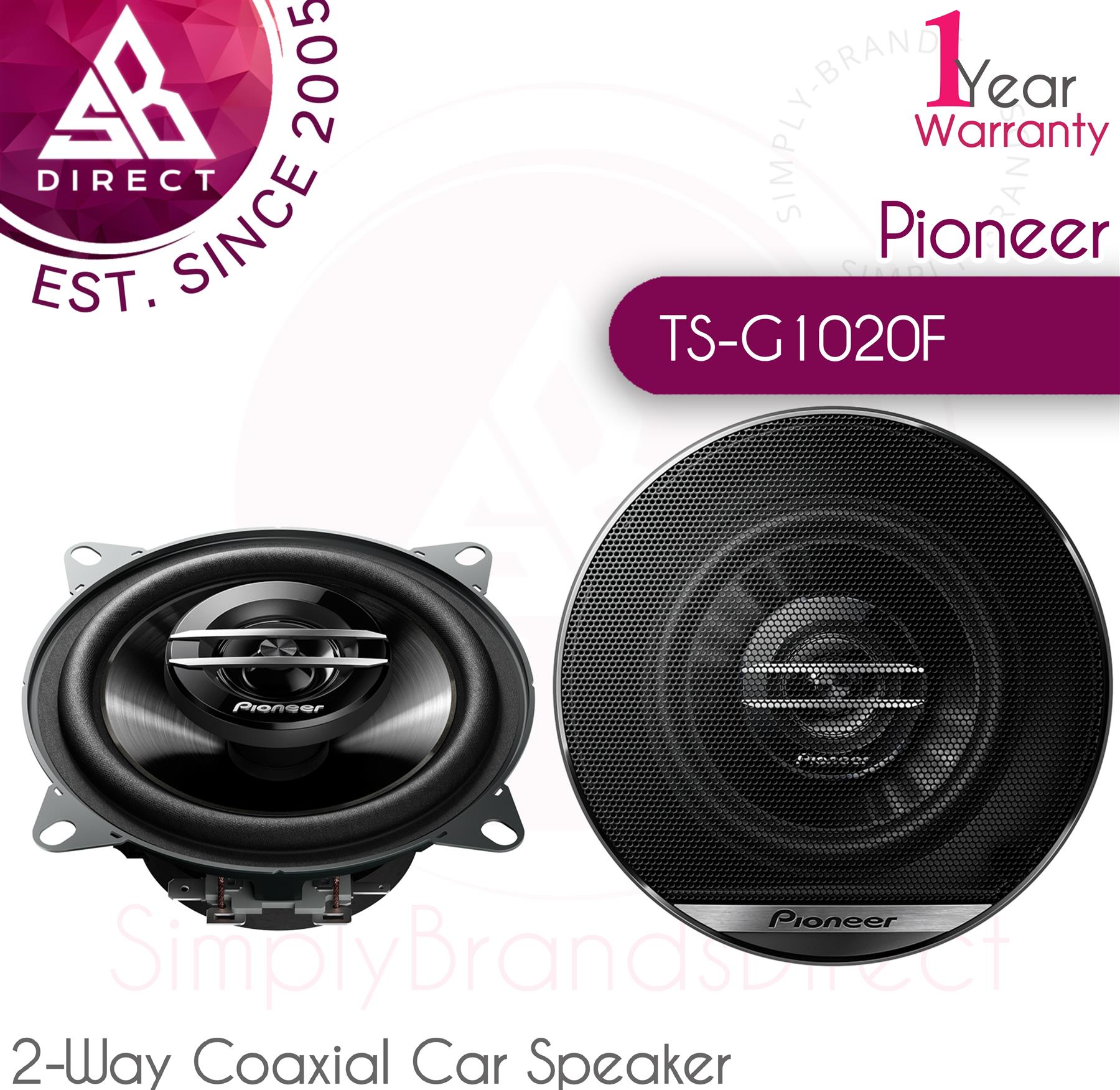Pioneer TS-G1020F 2-Way Coaxial Car Doorshelf Audio Speakers│210W│4Ω│Black