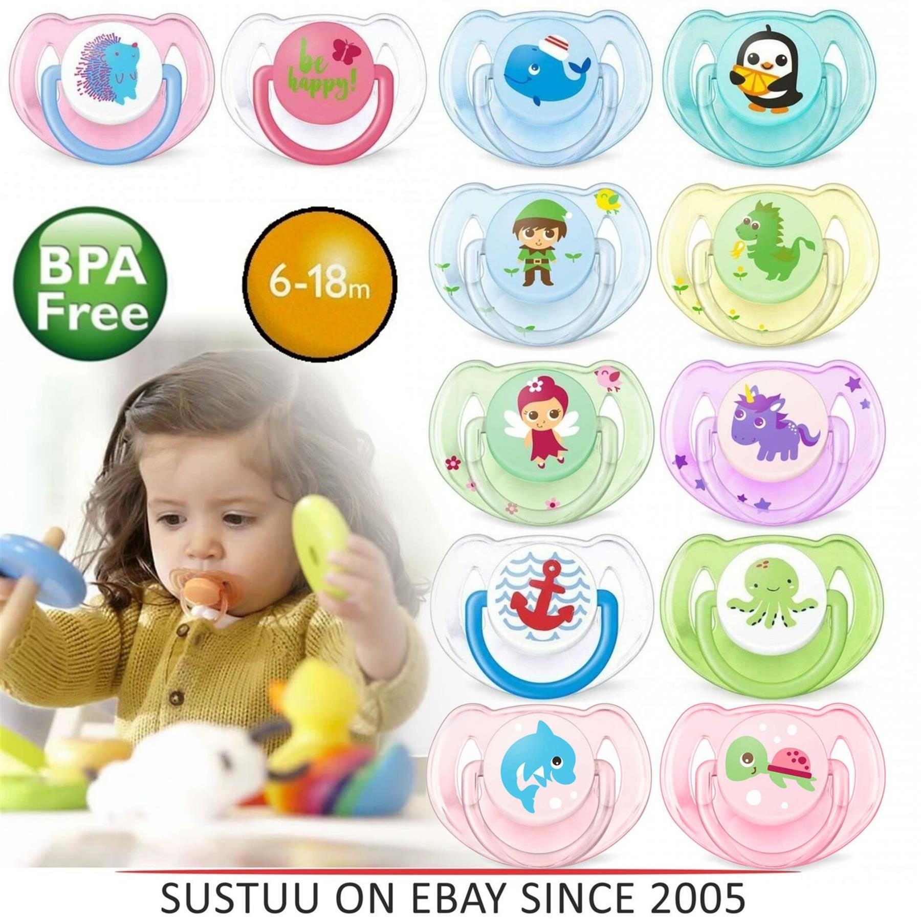 3 x Twin Packs Philips Avent Baby Animal Soother Dummy 6-18m Pacifier GIRLS