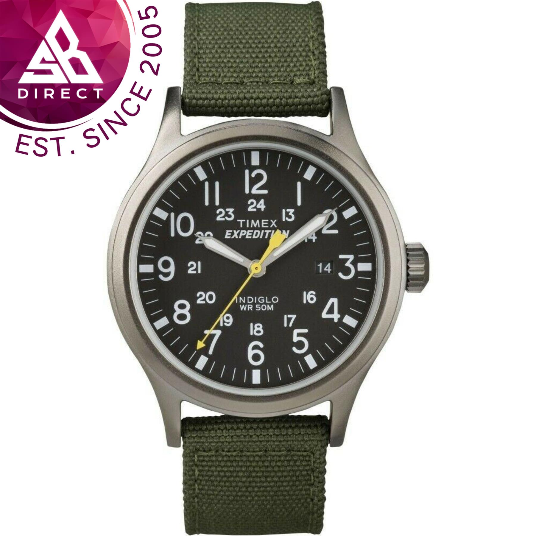 Timex T49961 Mens Expedition Watch|Indiglo Night Light|Date|Nylon Strap - Green