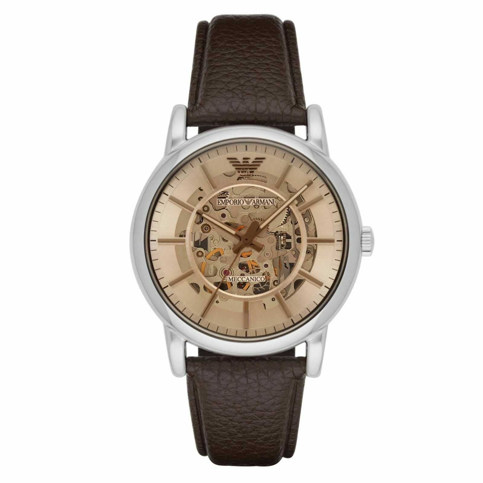 Emporio Armani Luigi Skeleton Automatic Men's Watch¦Brown Leather Strap¦AR1982 eBay