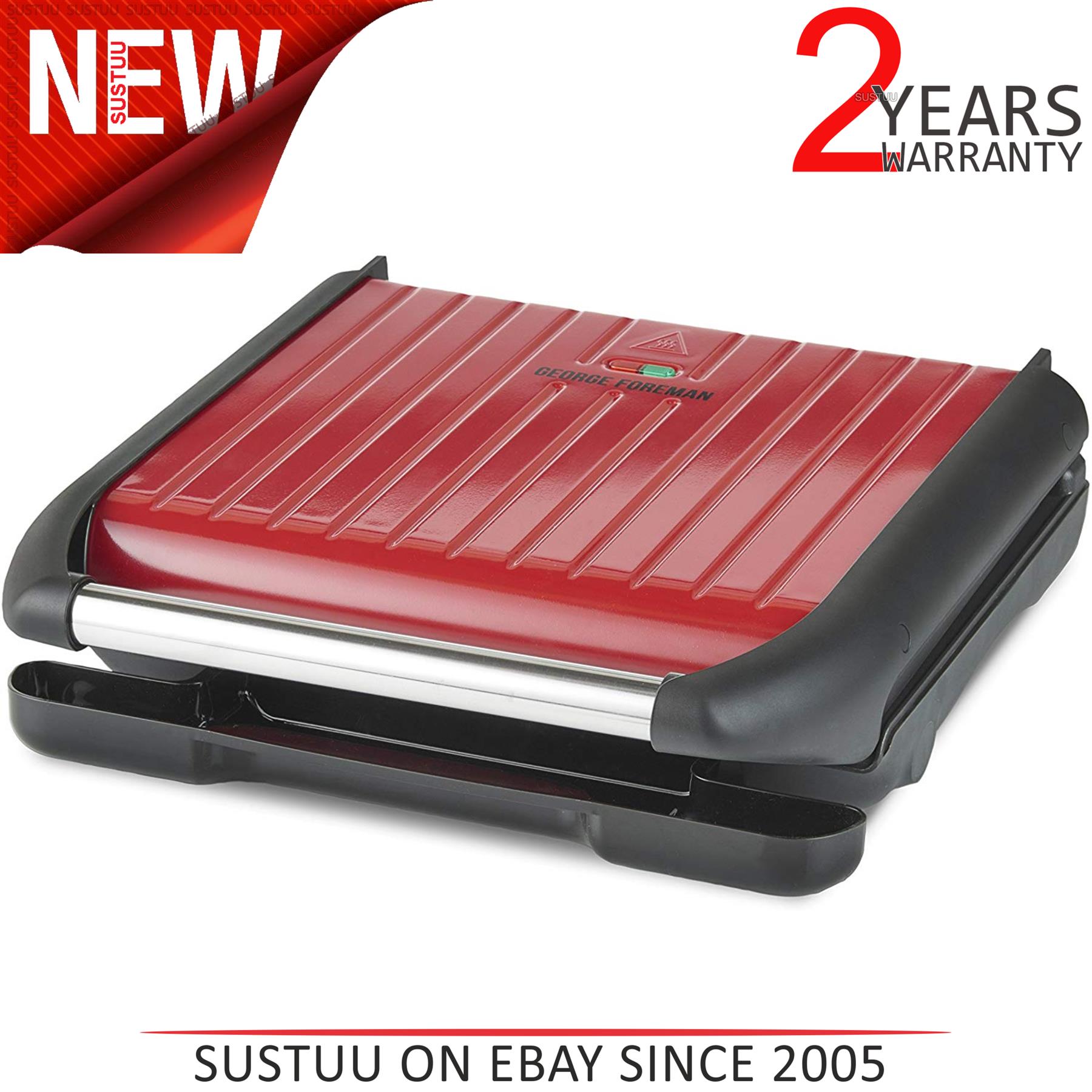 George Foreman Large Red Steel Grill 25050 Refurbished