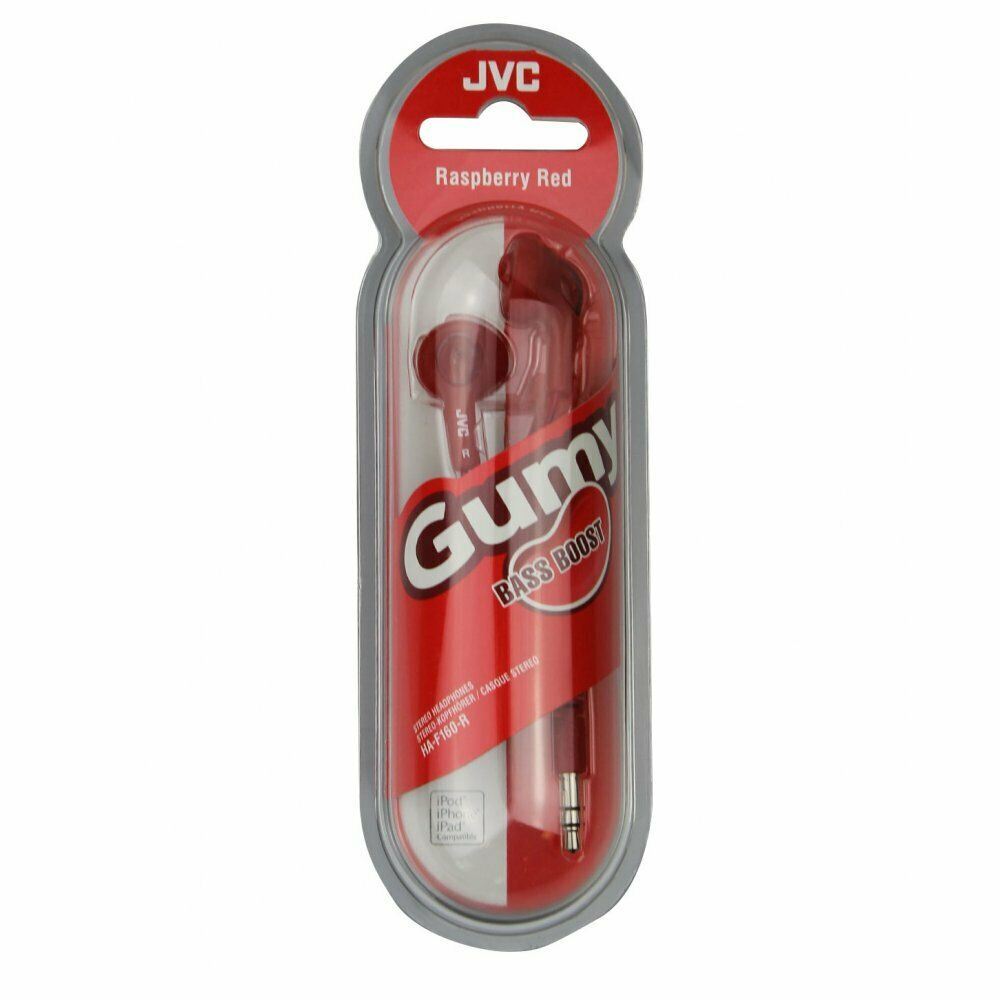 JVC Gumy Bass Boost Stereo Headphones Rasberry Red for Android/Ios
