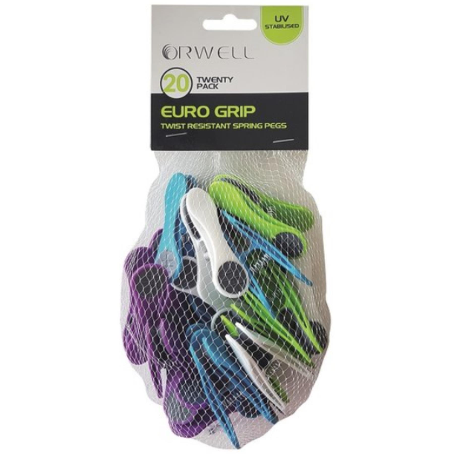 Orwell Euro Grip Extra Strong Plastic Spring Pegs 20 Pack│Laundry