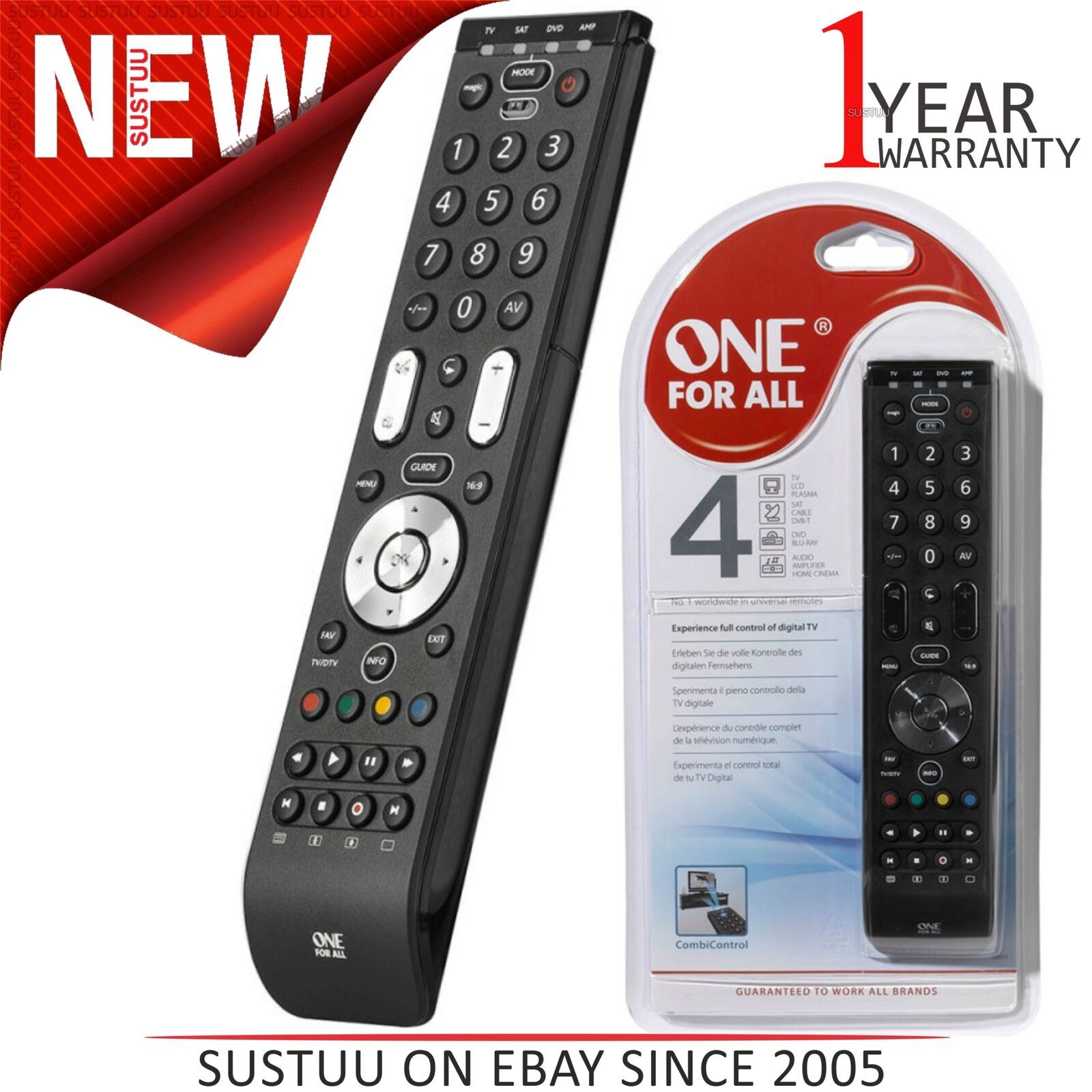 One For All Essence 4 in 1 Universal Remote Control3 Steps SetupBlack